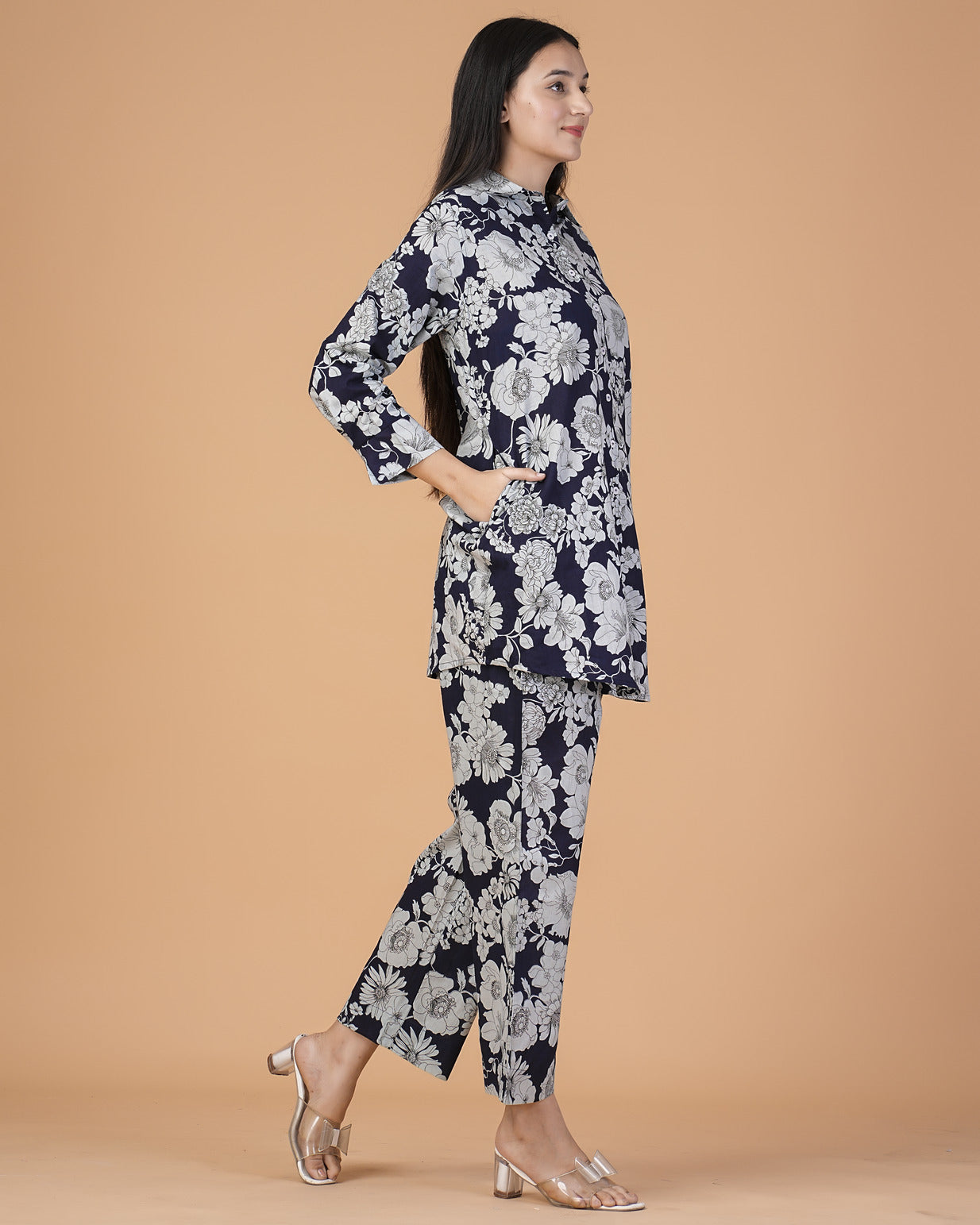 Blue Floral Collar Cotton Co-ord Set