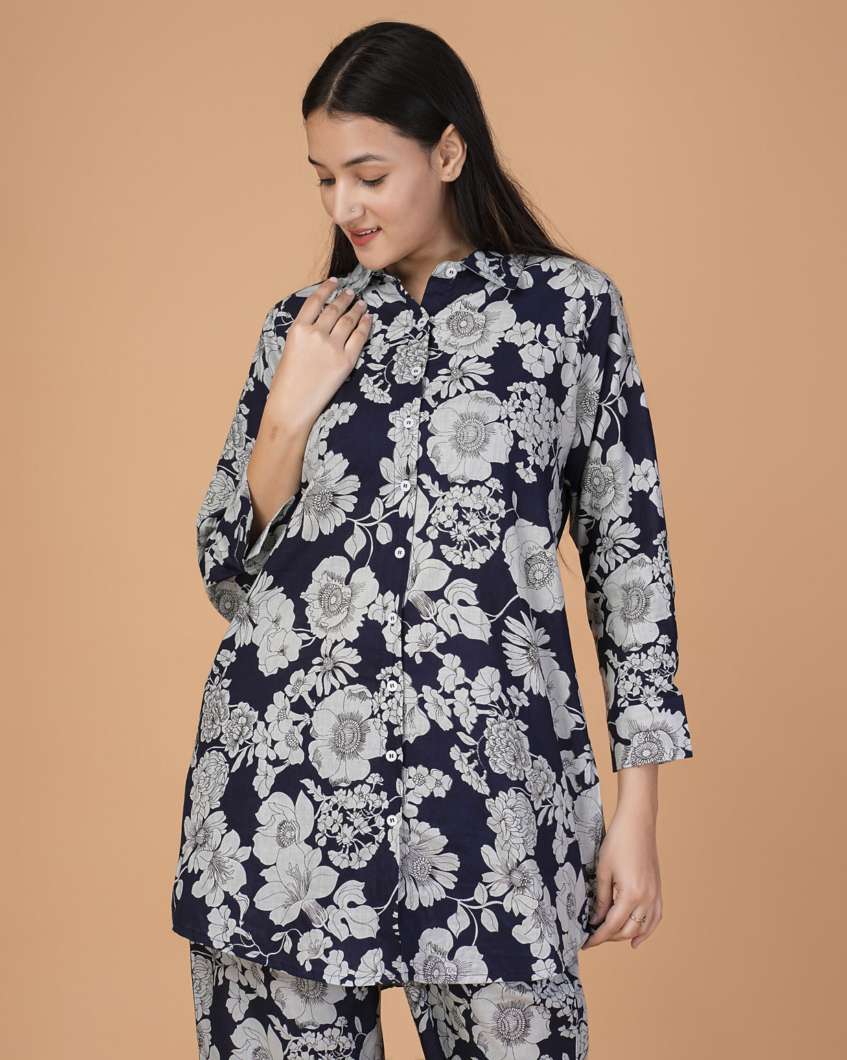 Blue Floral Collar Cotton Co-ord Set