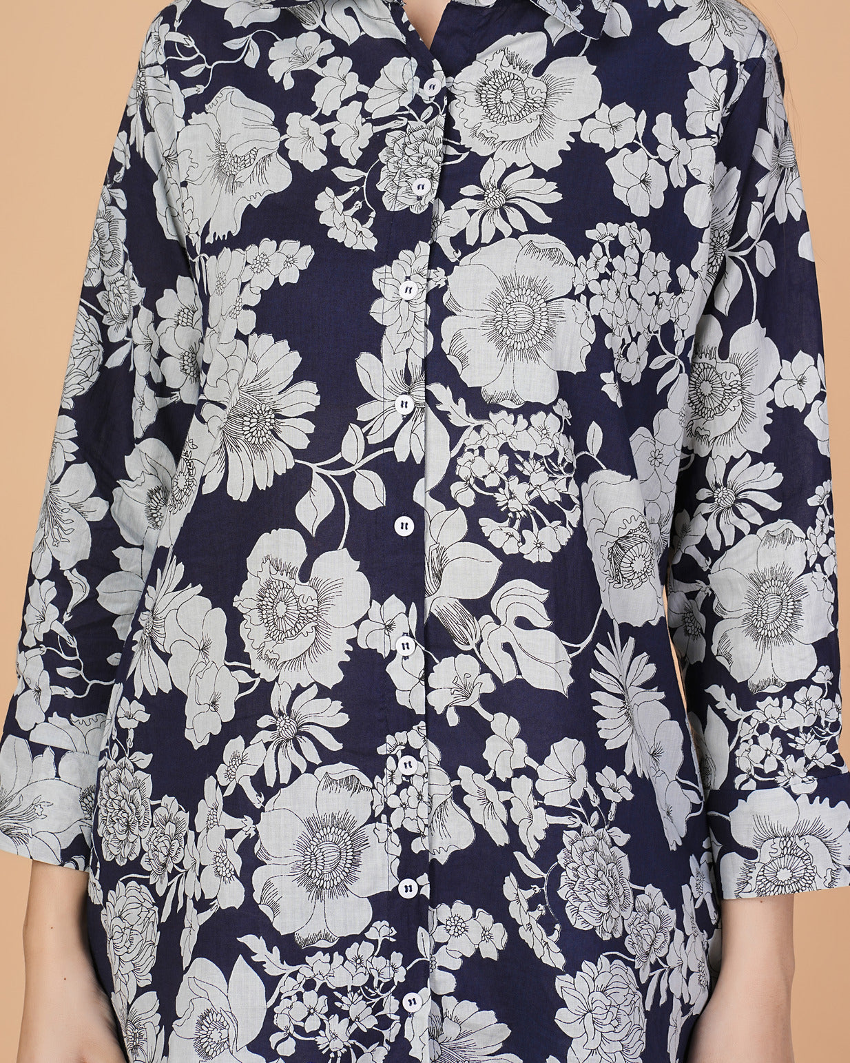 Blue Floral Collar Cotton Co-ord Set