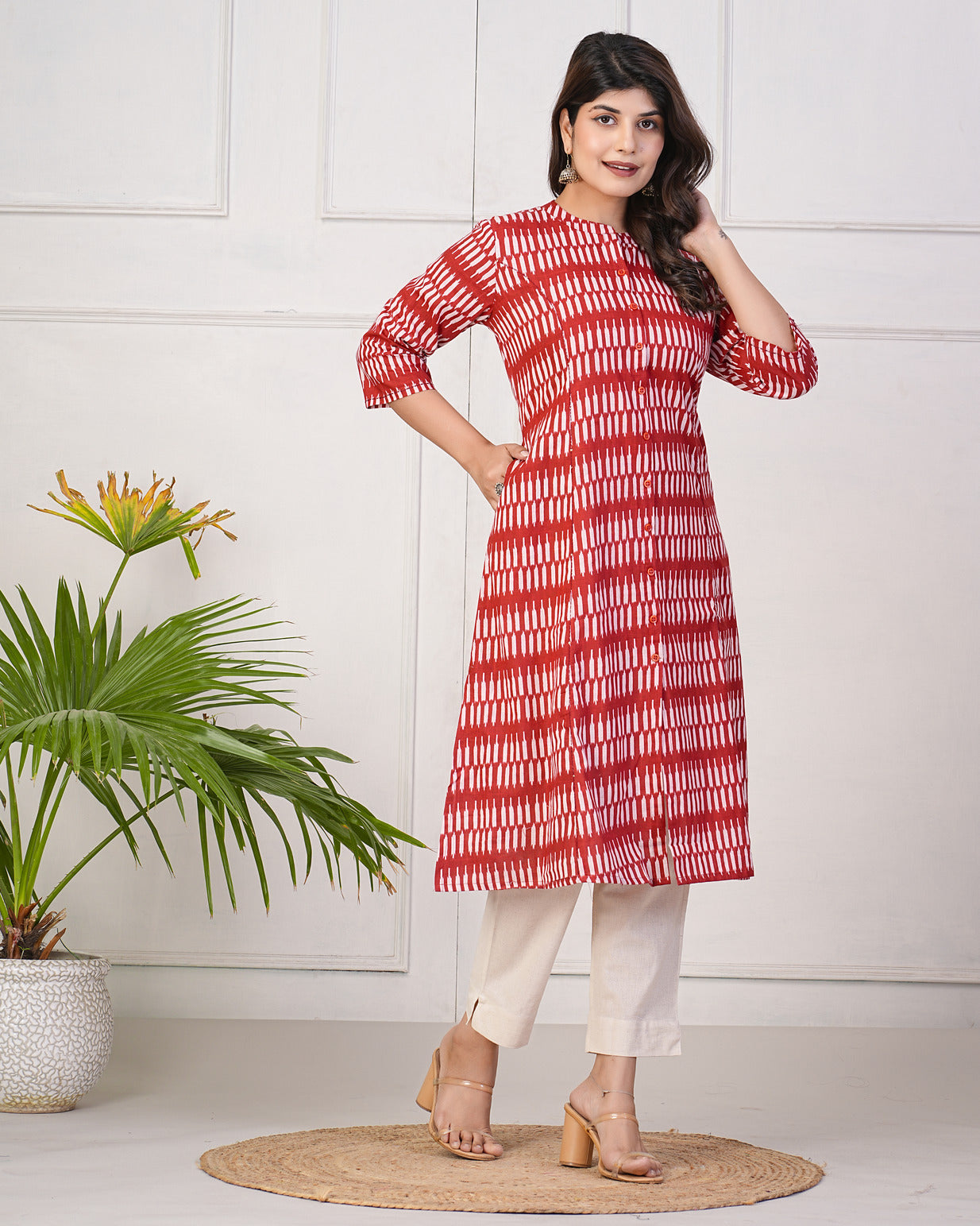Maroon Temple Pattern Cotton Printed Kurti
