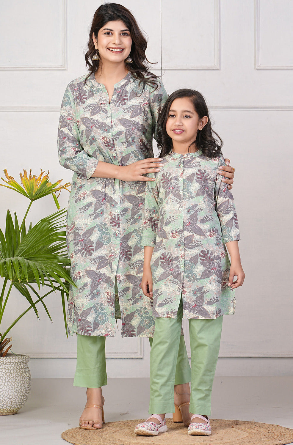 Green With Leafy Printed Rayon Kurti