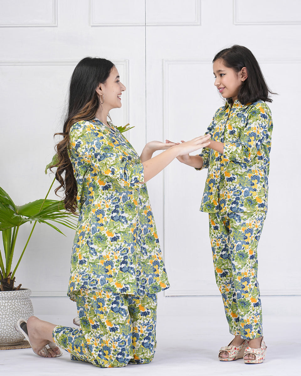 Multi Colour Floral printed Cotton Co-Ord Set – Gatim Fashions