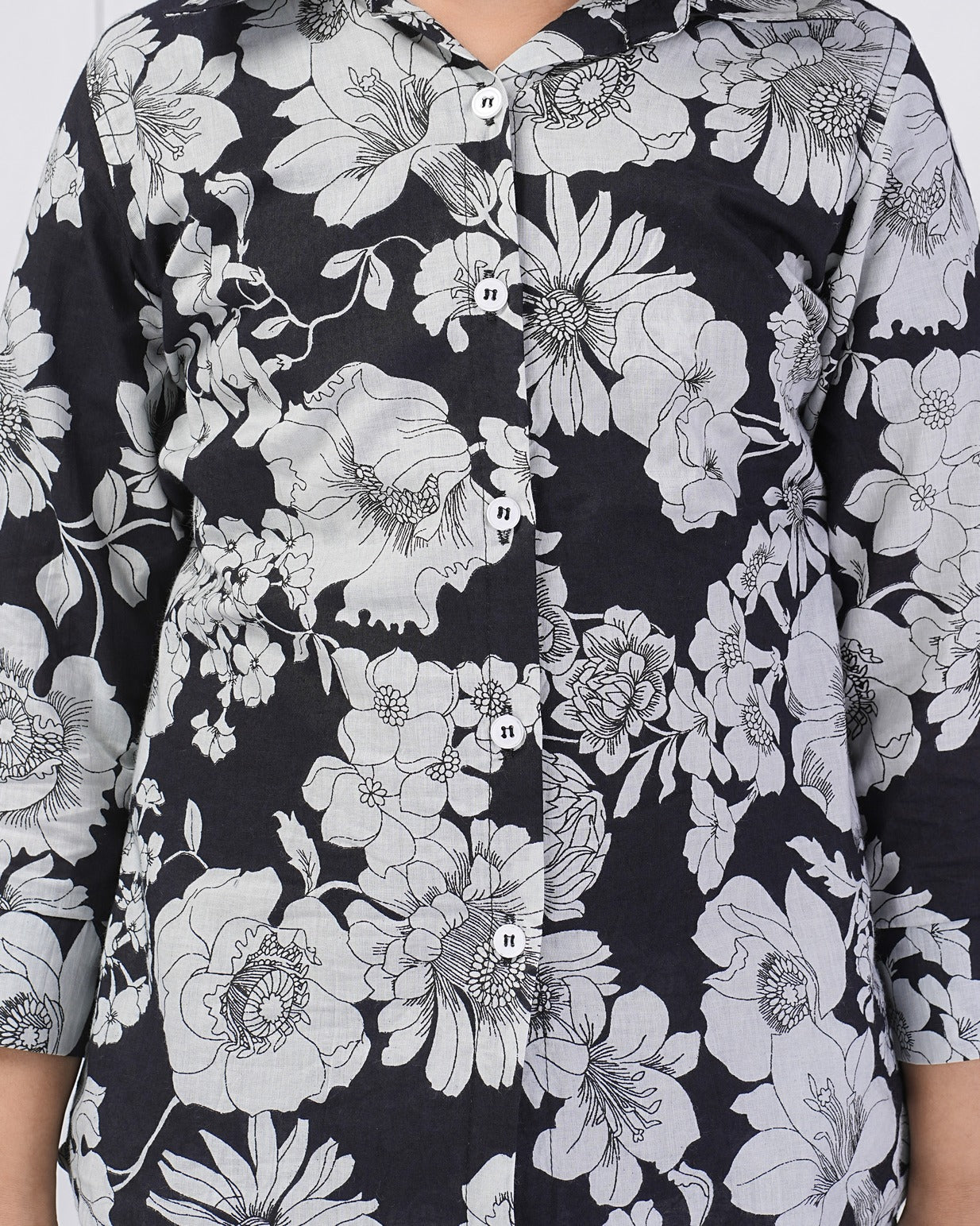 Black Floral Collar Muslin Co-ord Set