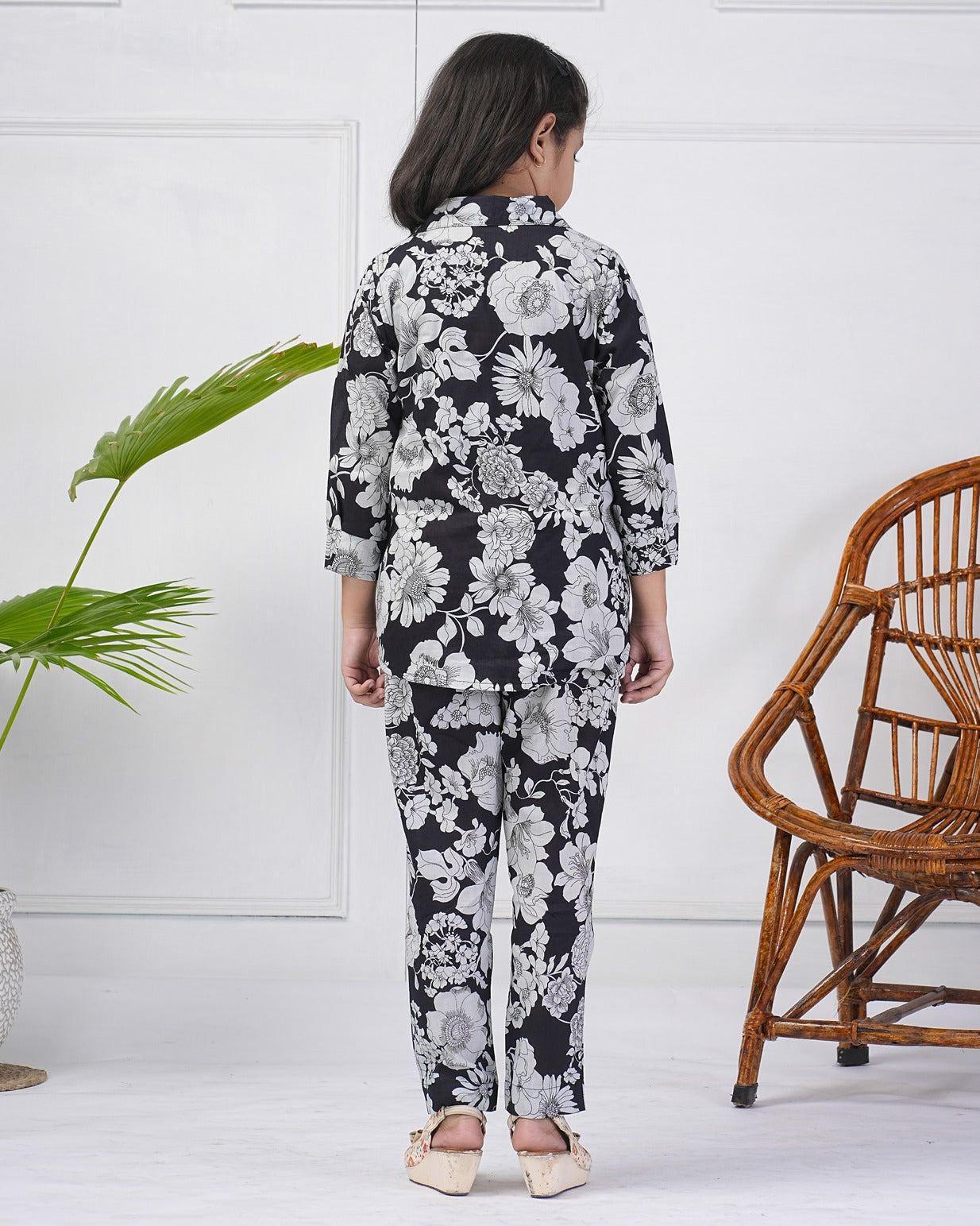 Black Floral Collar Muslin Co-ord Set