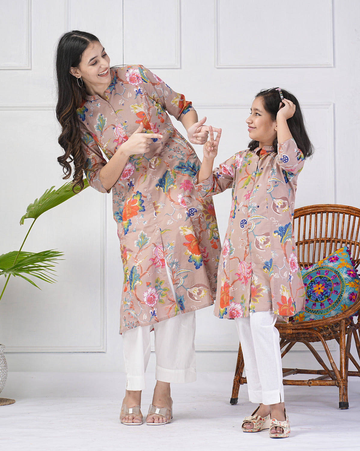 Dusty Pink Printed With Threadwork Neckline Cotton Kurti