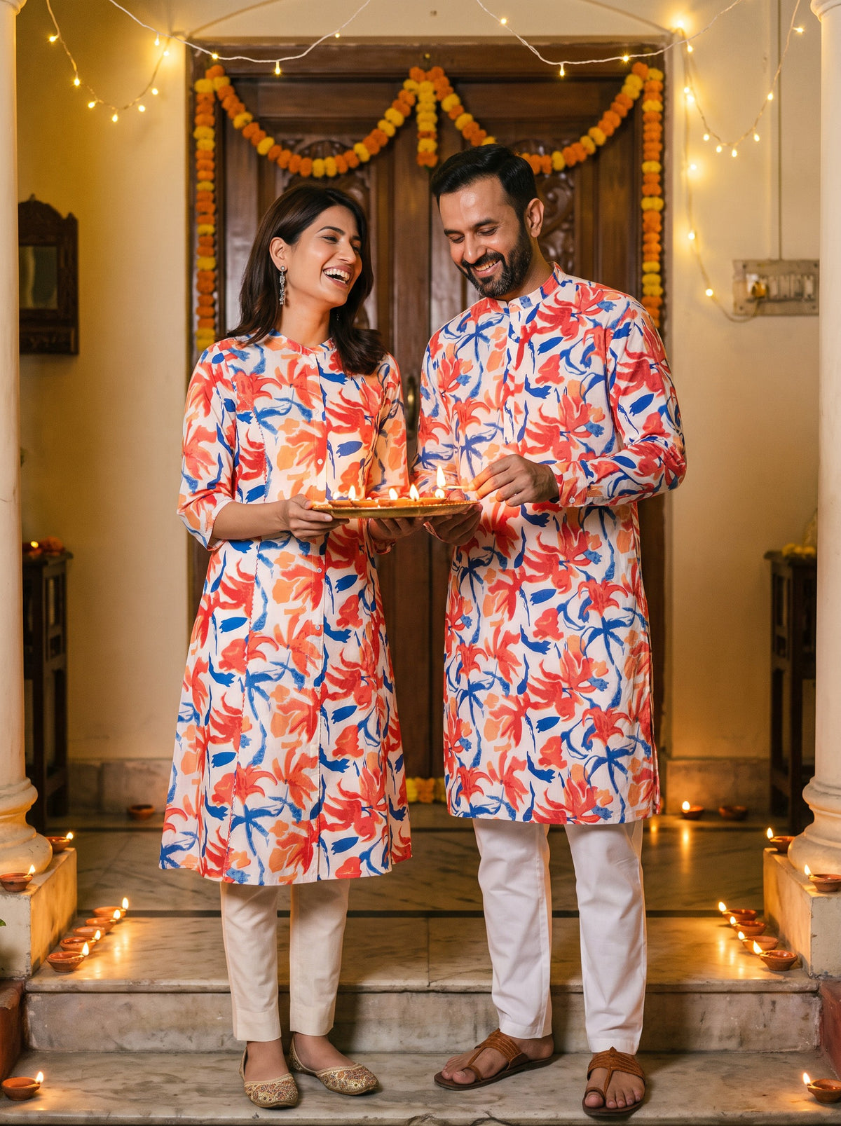 White Lily Floral Jodi couple lighting diyas