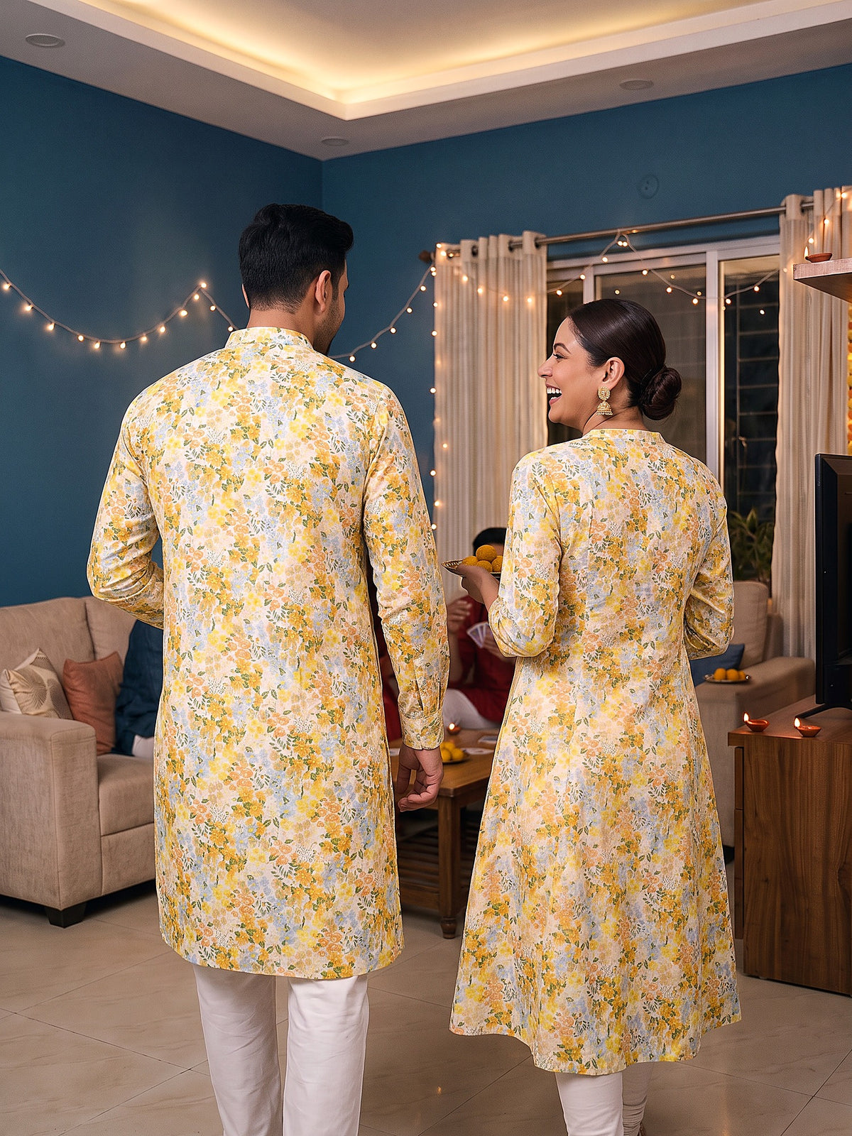 Yellow Watercolour Floral Jodi couple set back view