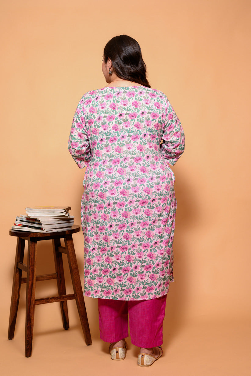 Light Pink Floral Printed Cotton Kurti