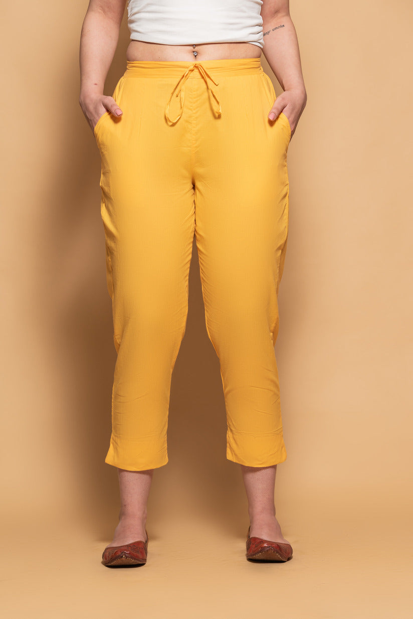 Mustard Cotton Simple Kurti Pant