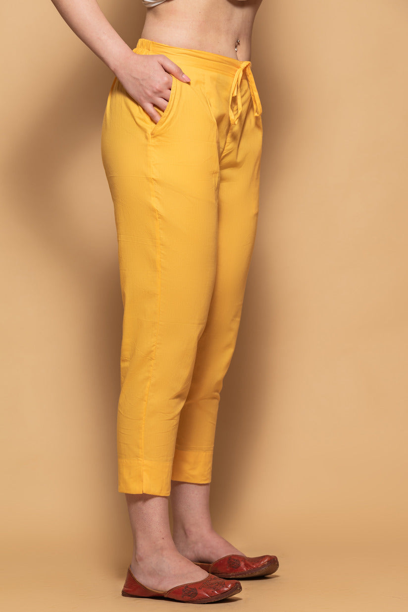 Mustard Cotton Simple Kurti Pant