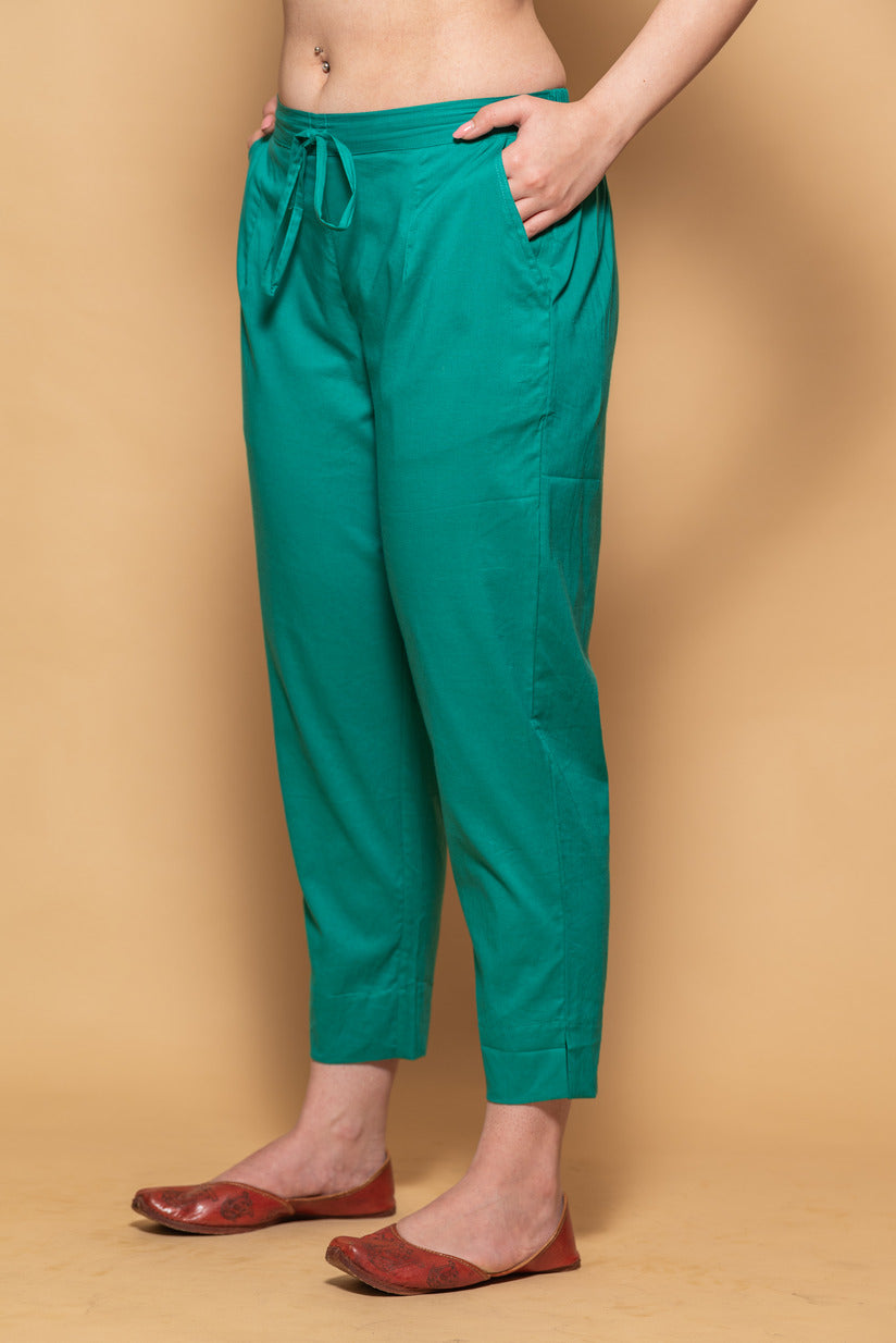 Turquoise Stretchable Straight Pant