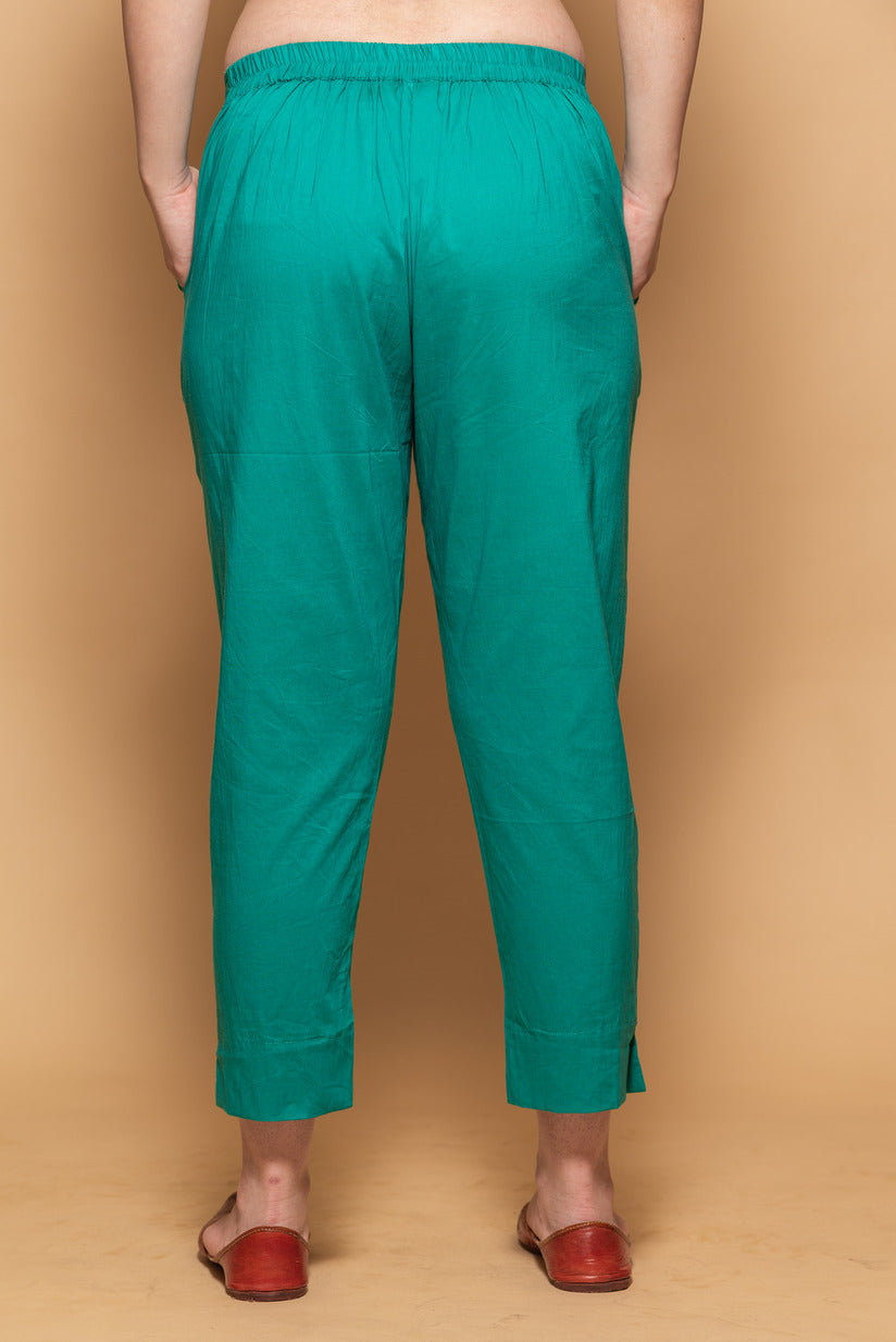 Turquoise Stretchable Straight Pant