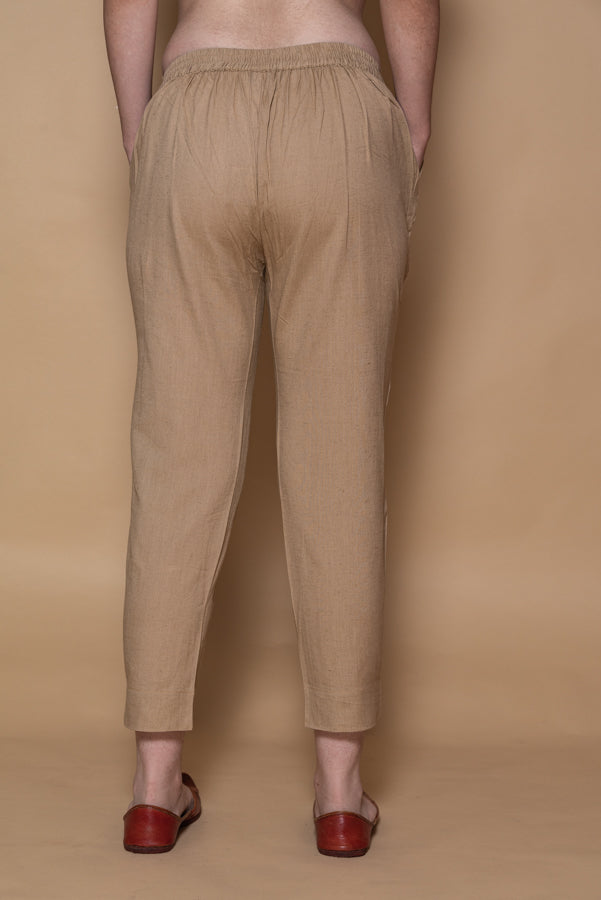 Greenish-Brown Cotton Stretchable Straight Pant