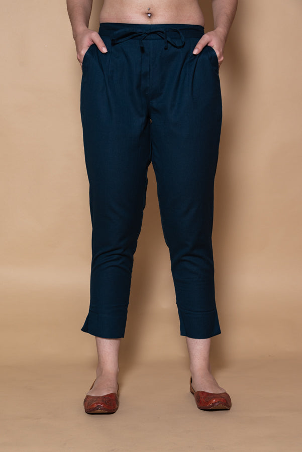 Dark Blue Cotton Straight Stretchable Pant