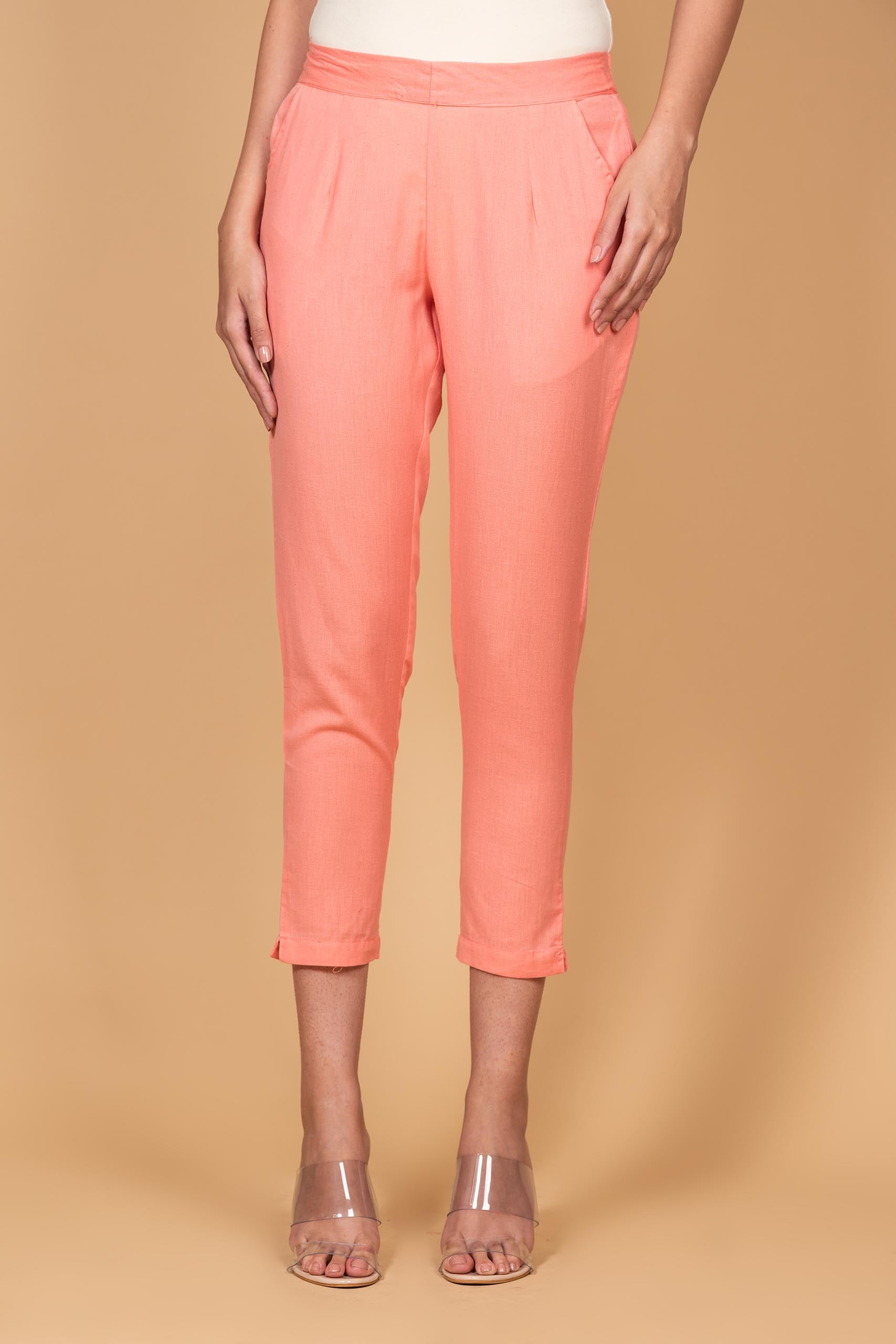Coral Cotton Straight Stretchable Pant