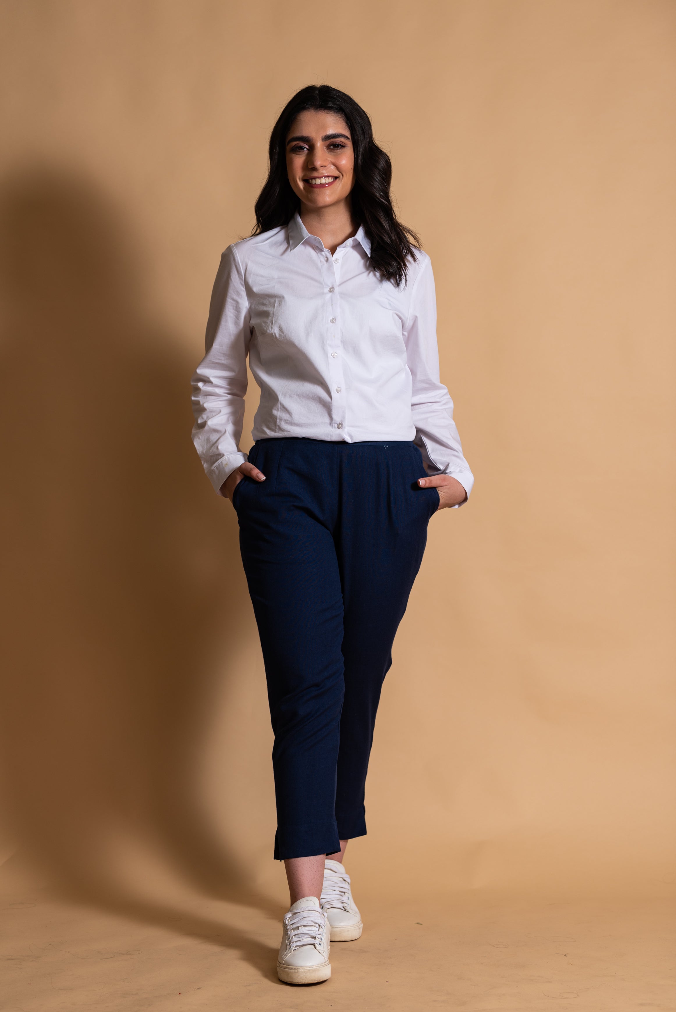 Dark Blue Cotton Straight Stretchable Pant