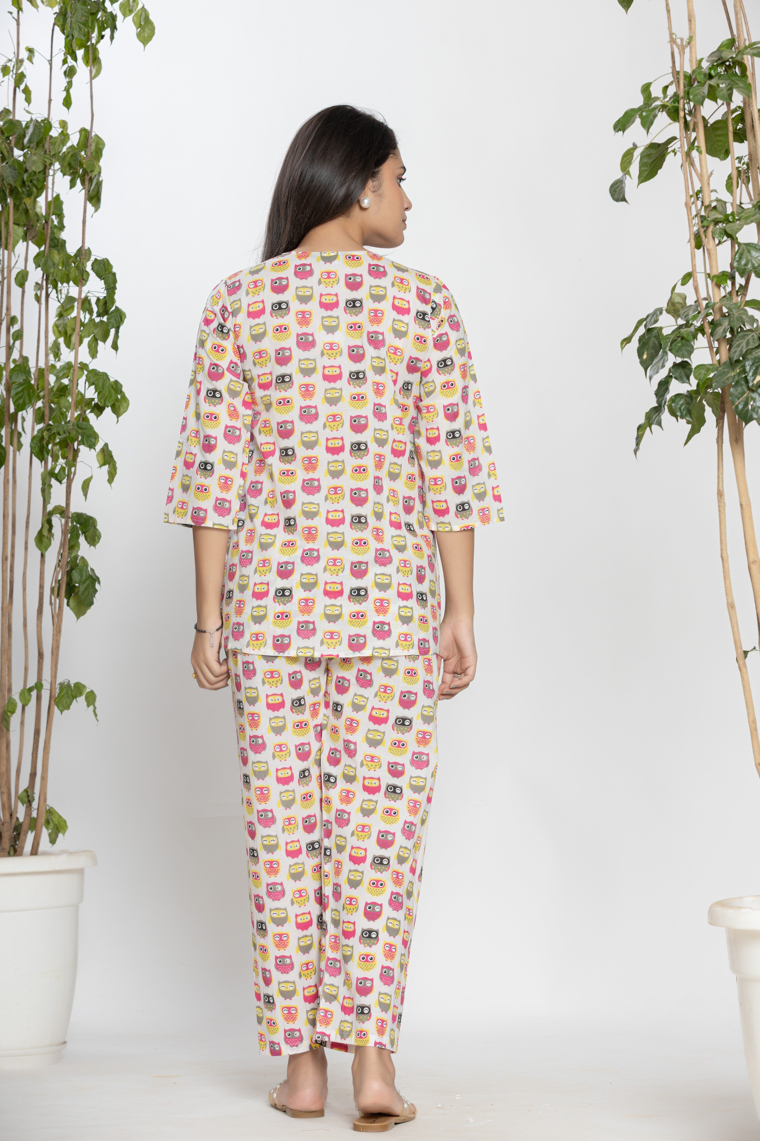 Owl Printed Cotton Ladies Night Dress