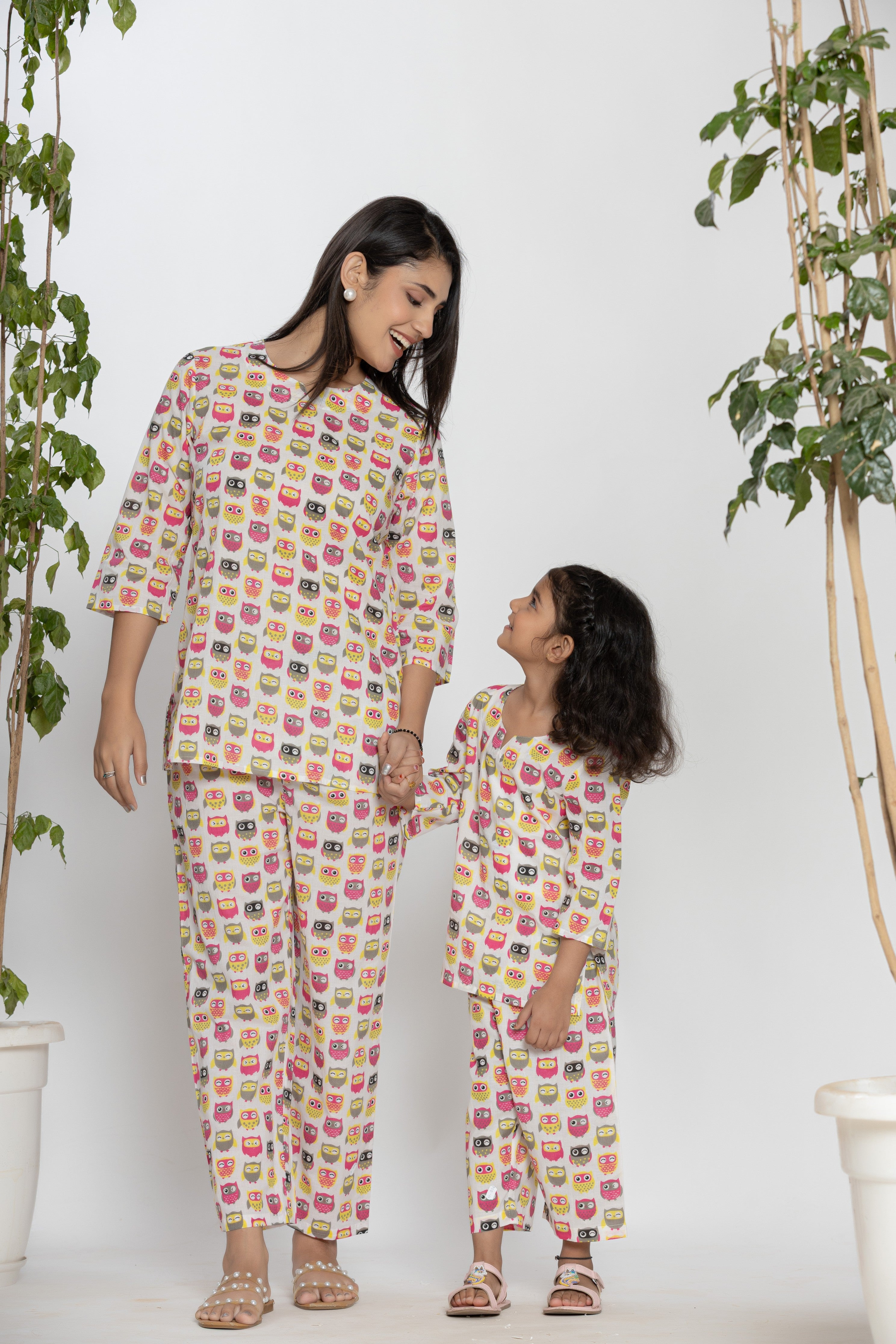 Owl Printed Cotton Night Dress