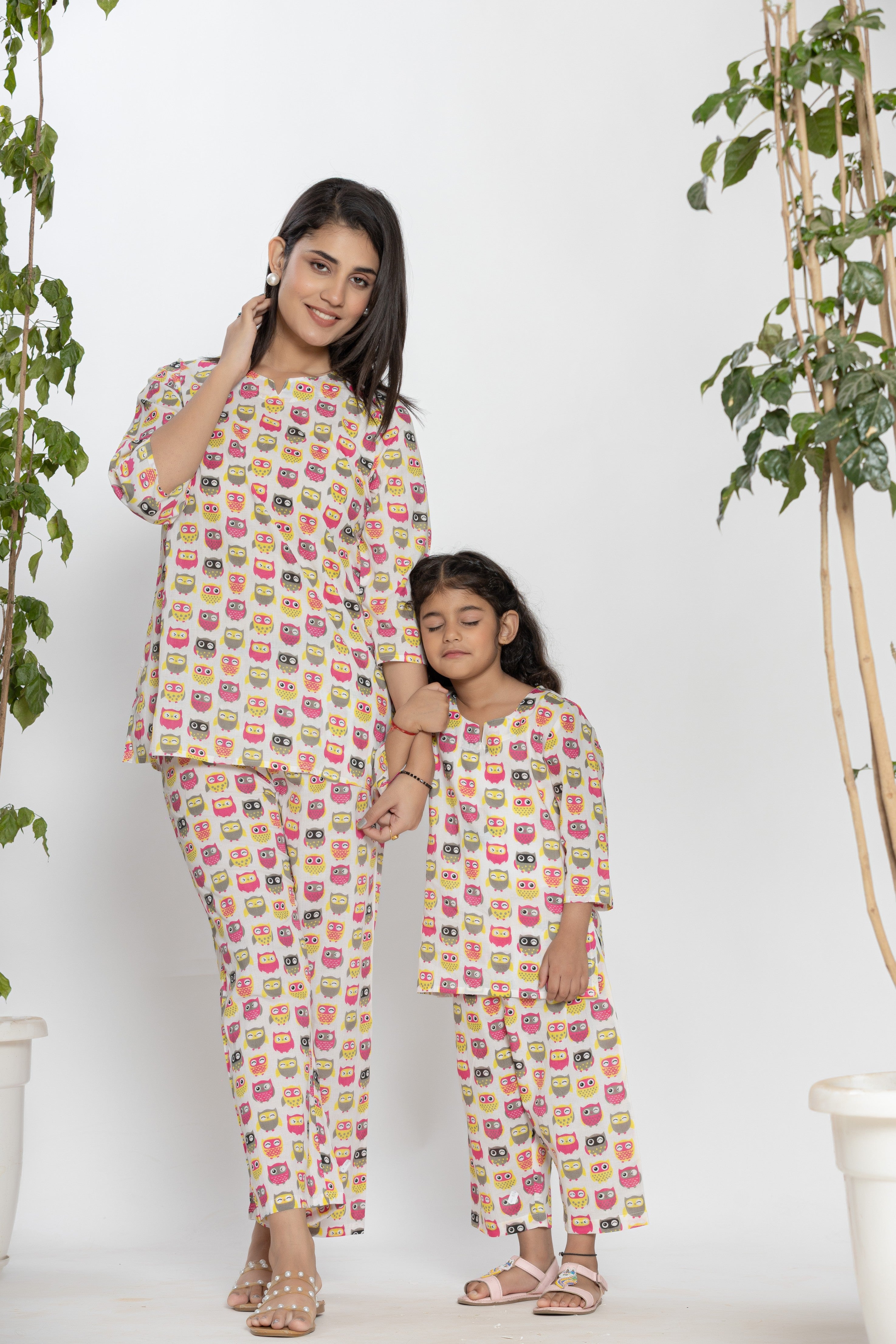 Owl Printed Cotton Night Dress