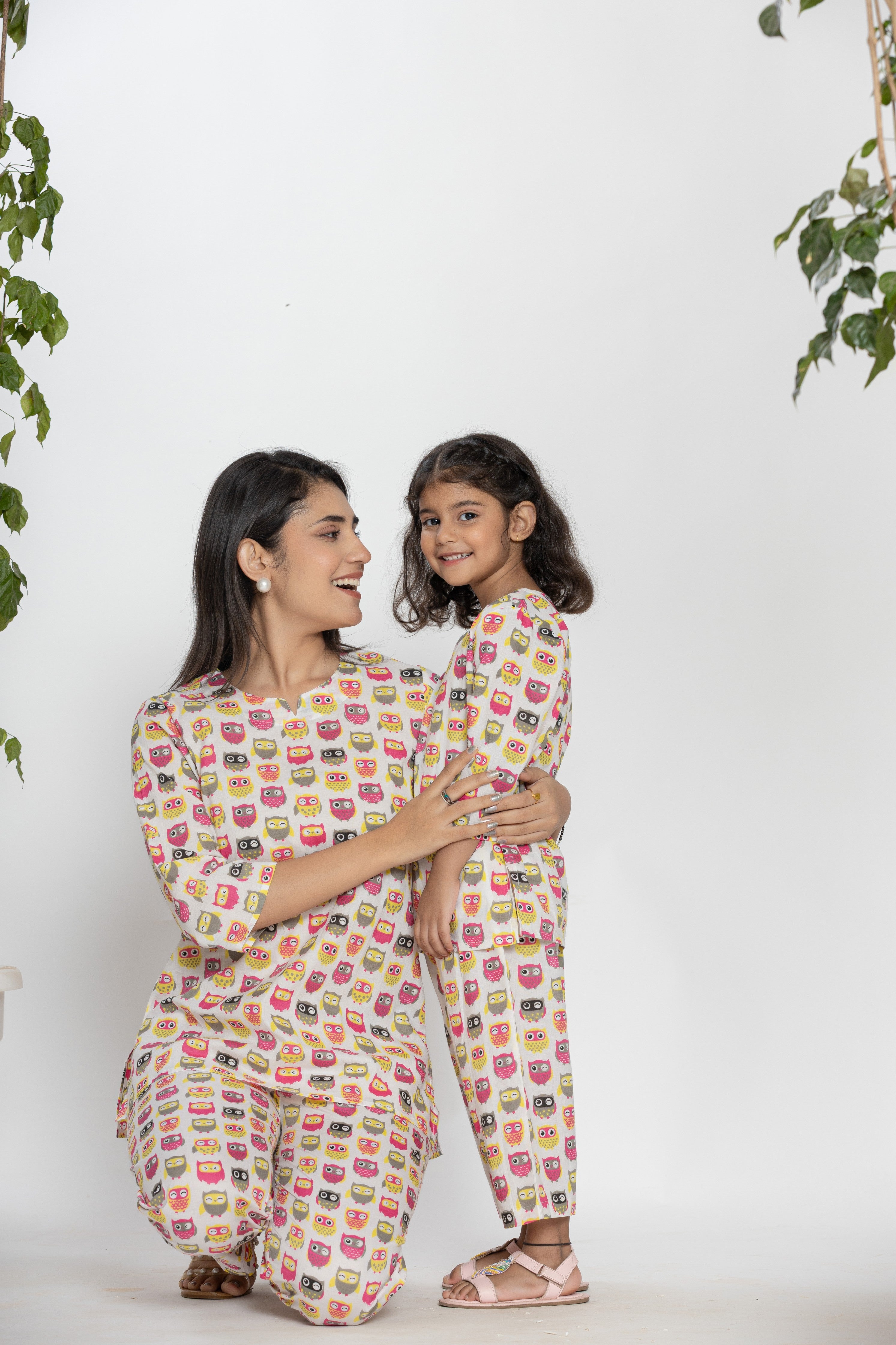 Owl Printed Cotton Night Dress