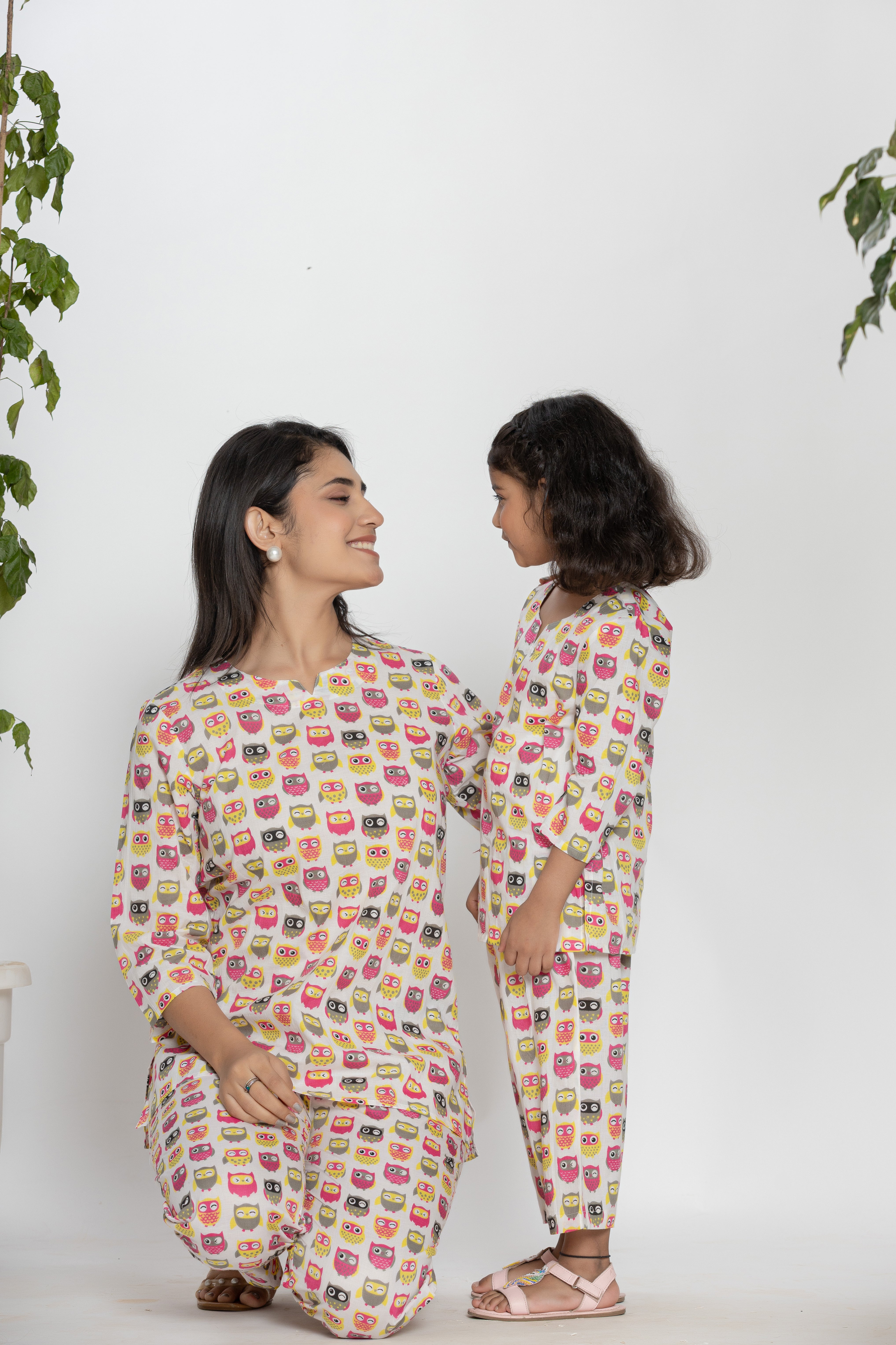 Owl Printed Cotton Night Dress