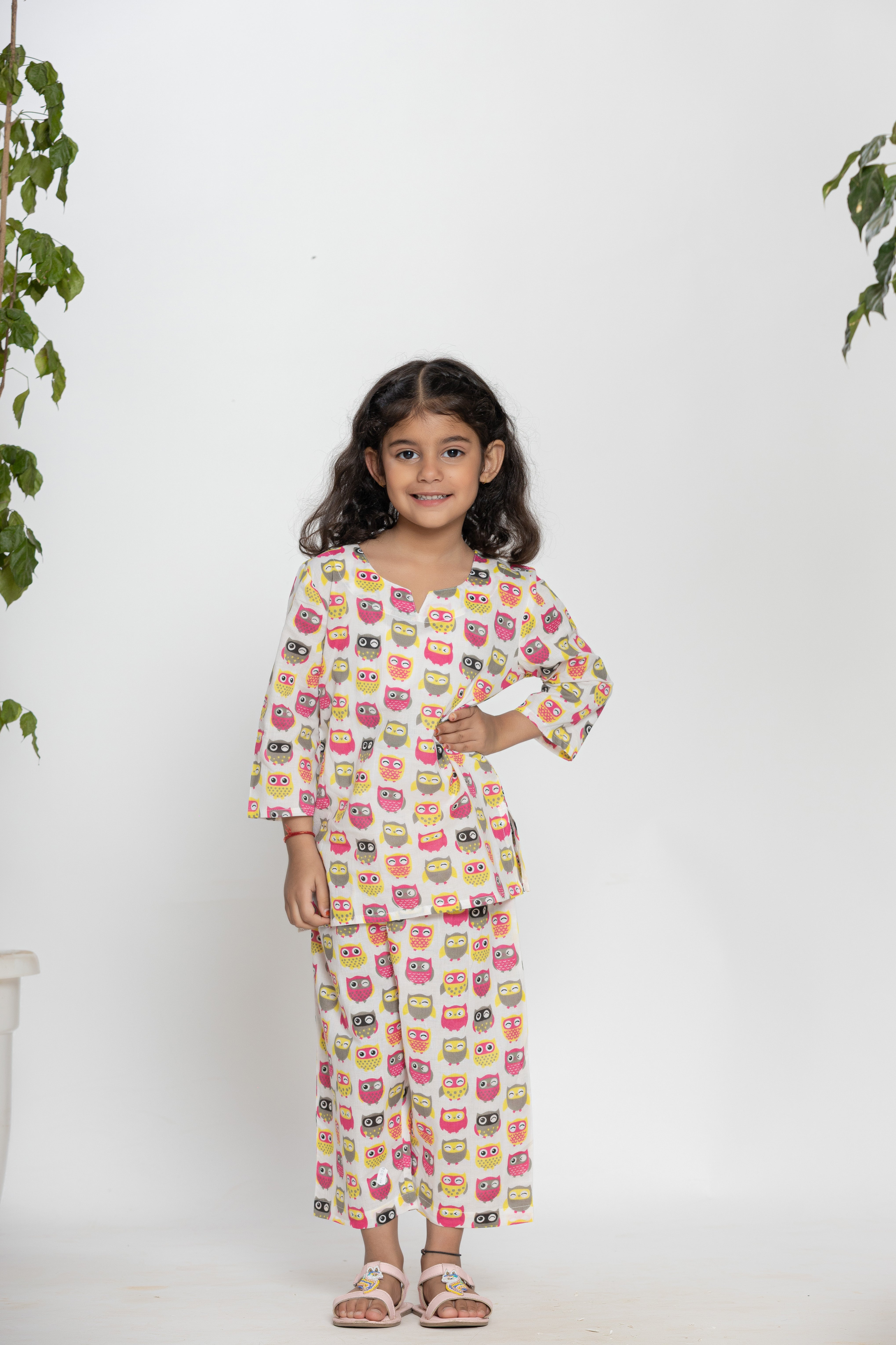 Owl Printed Cotton Kids Night Dress
