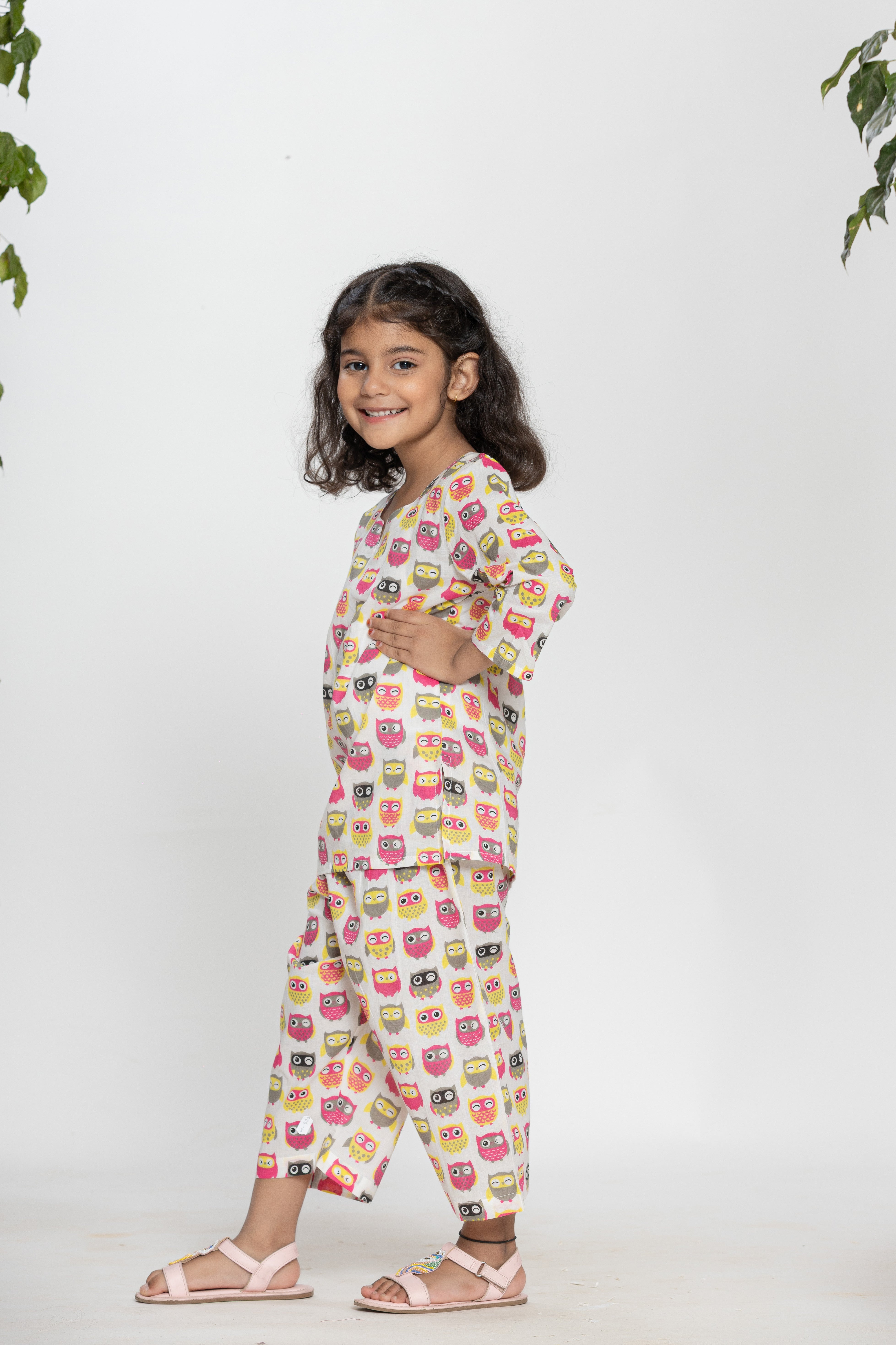 Owl Printed Cotton Kids Night Dress