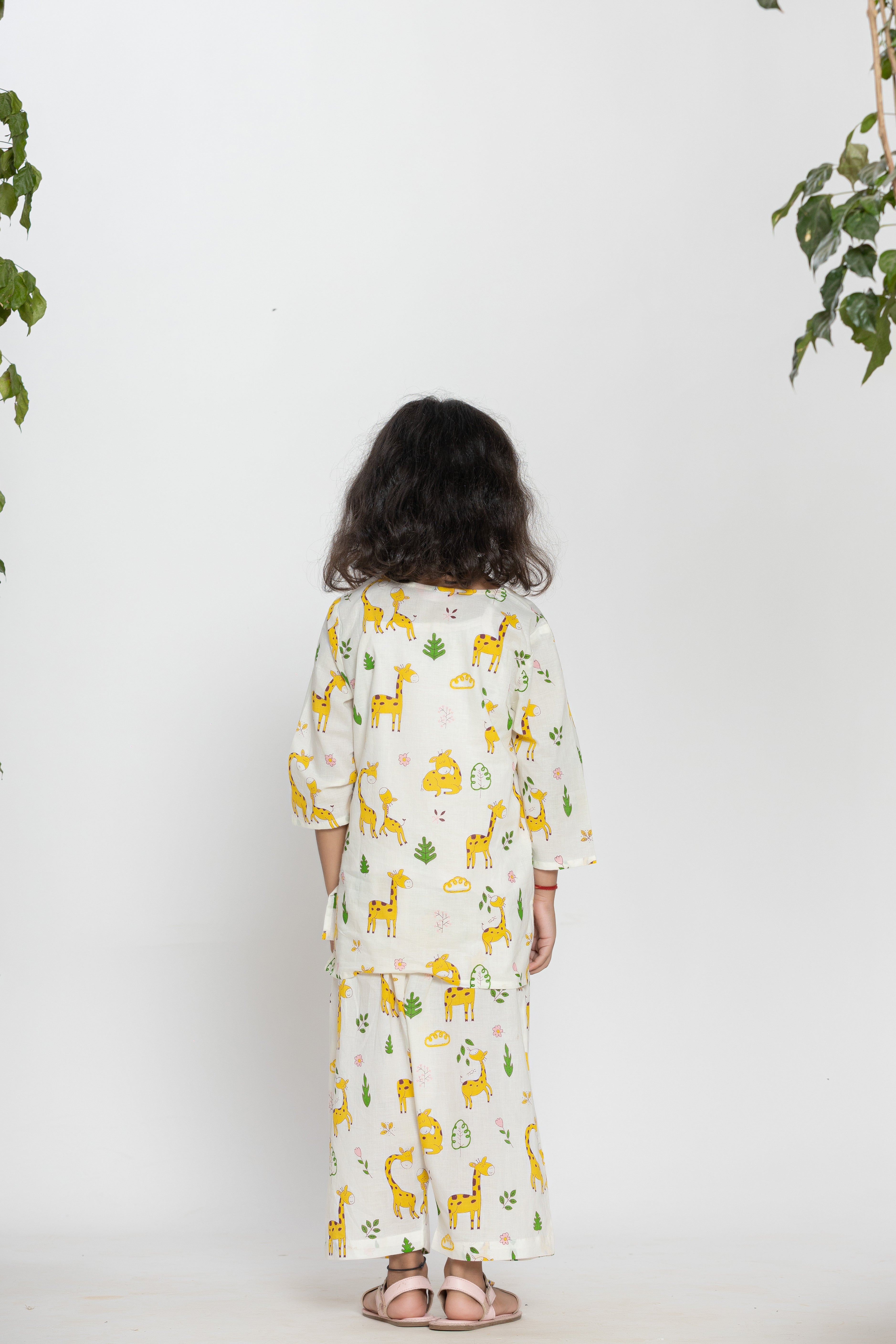 Giraffe Printed White Kids Night Dress