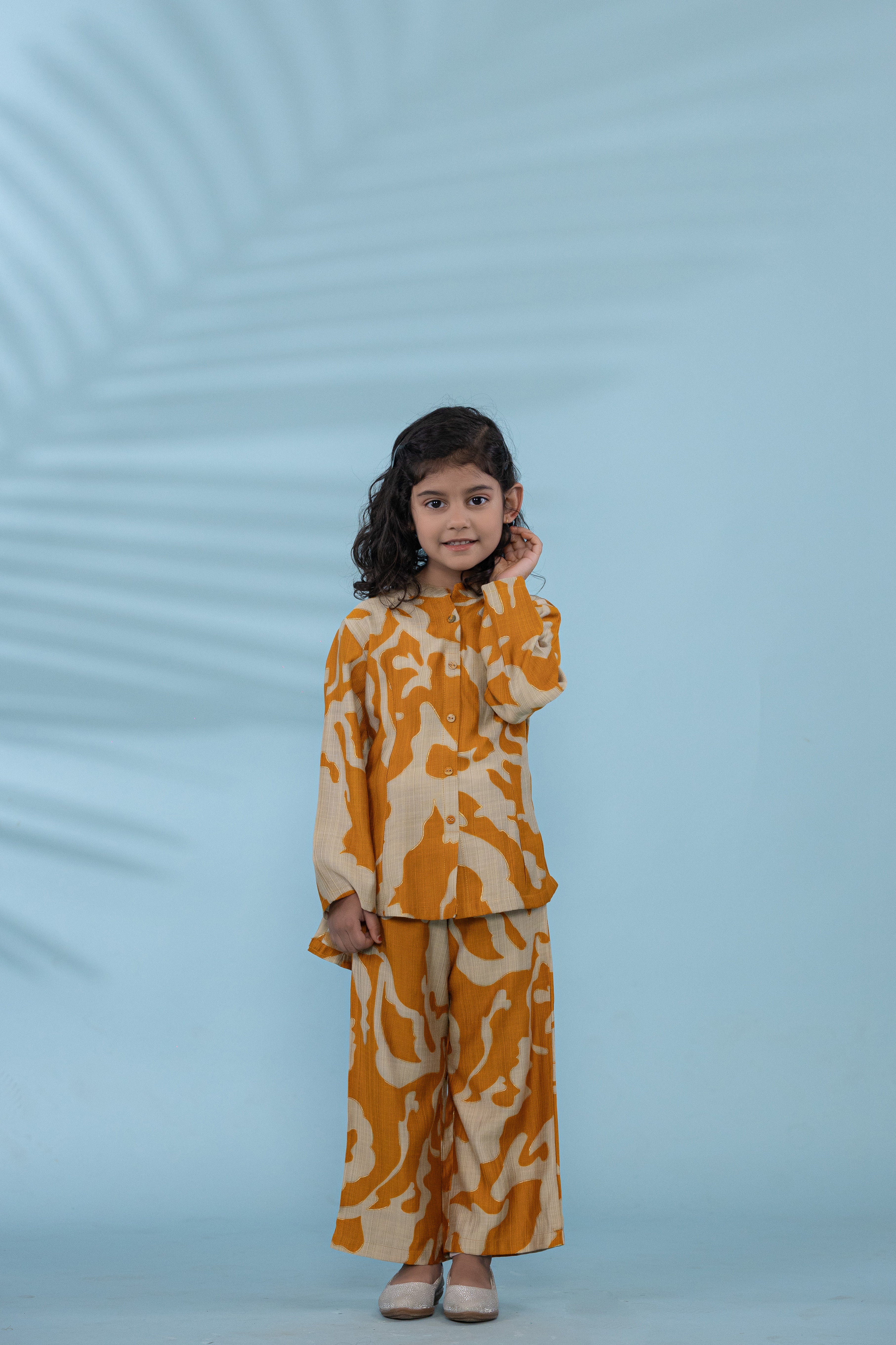 Yellow Kids Co-Ord Set With Red And White Prints