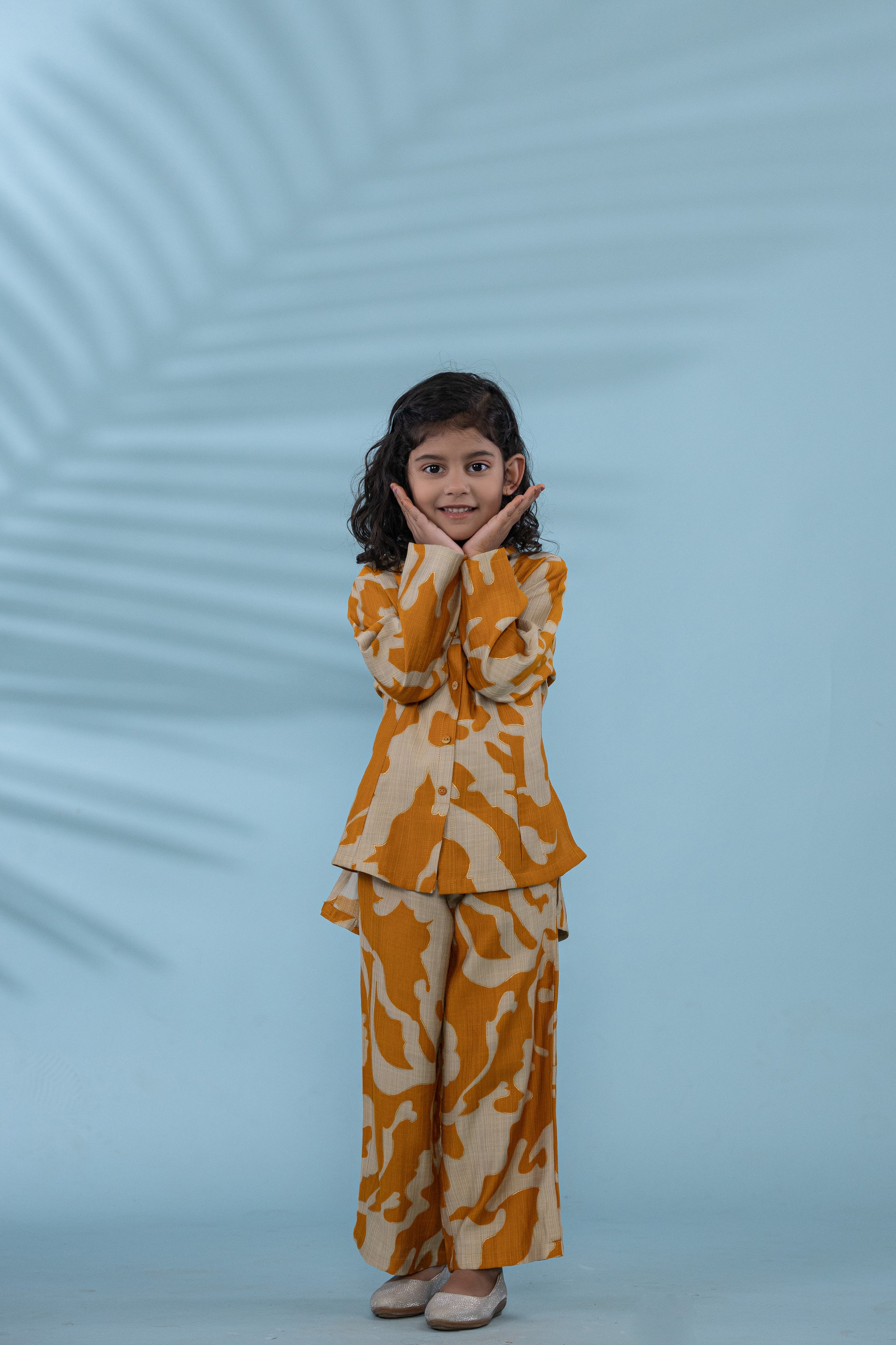 Yellow Kids Co-Ord Set With Red And White Prints