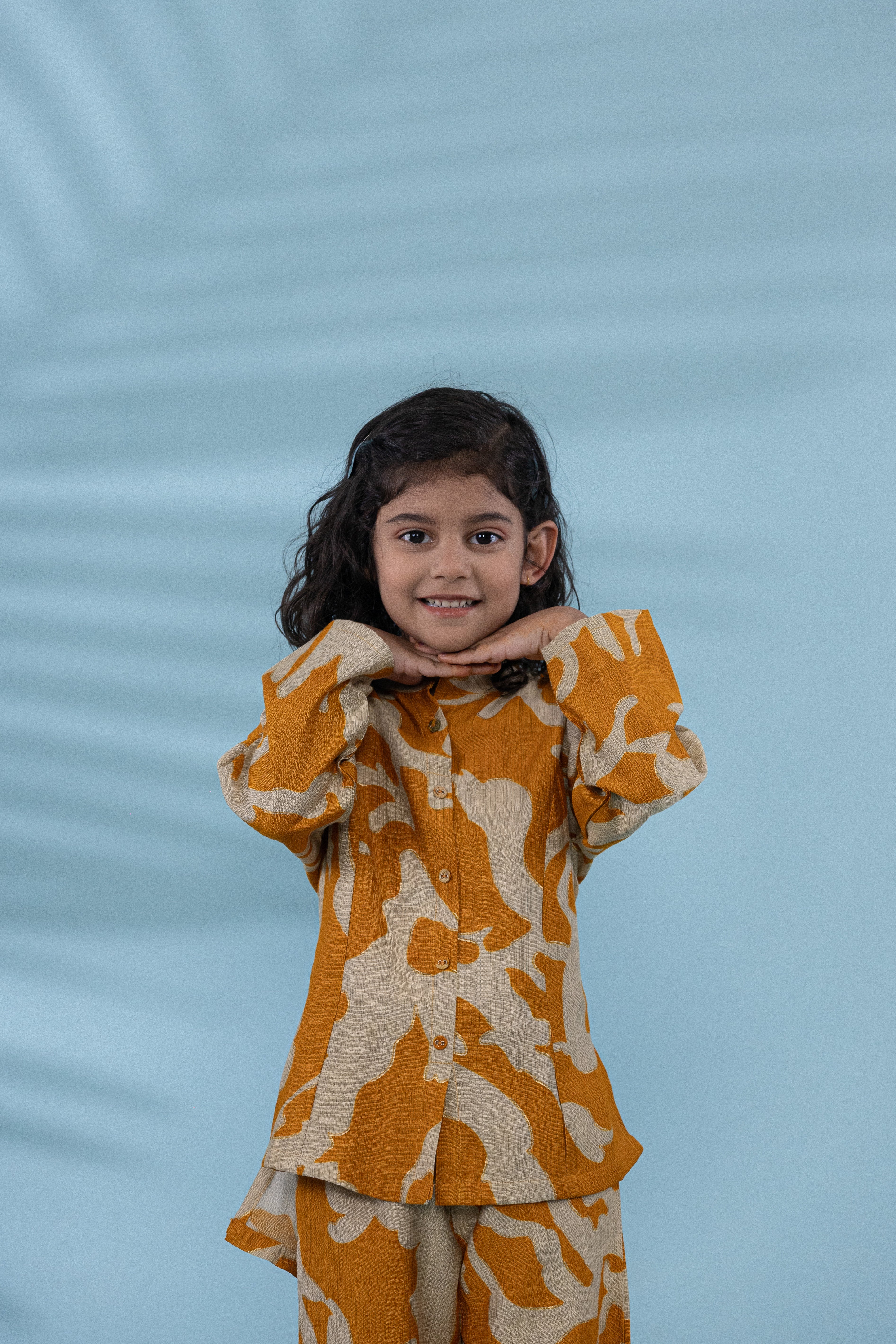 Yellow Kids Co-Ord Set With Red And White Prints