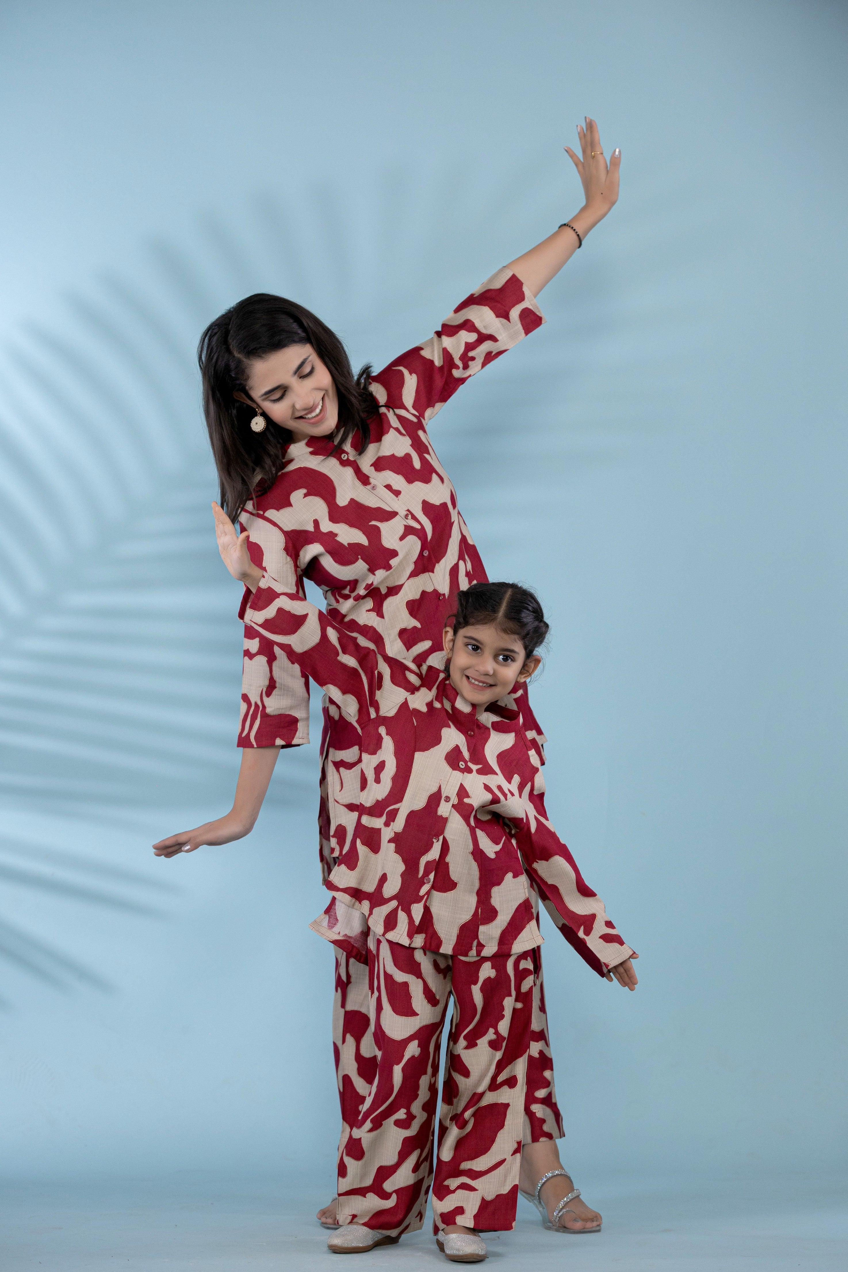 Button-Up Co-Ord Set With Red And White Abstract Floral Print