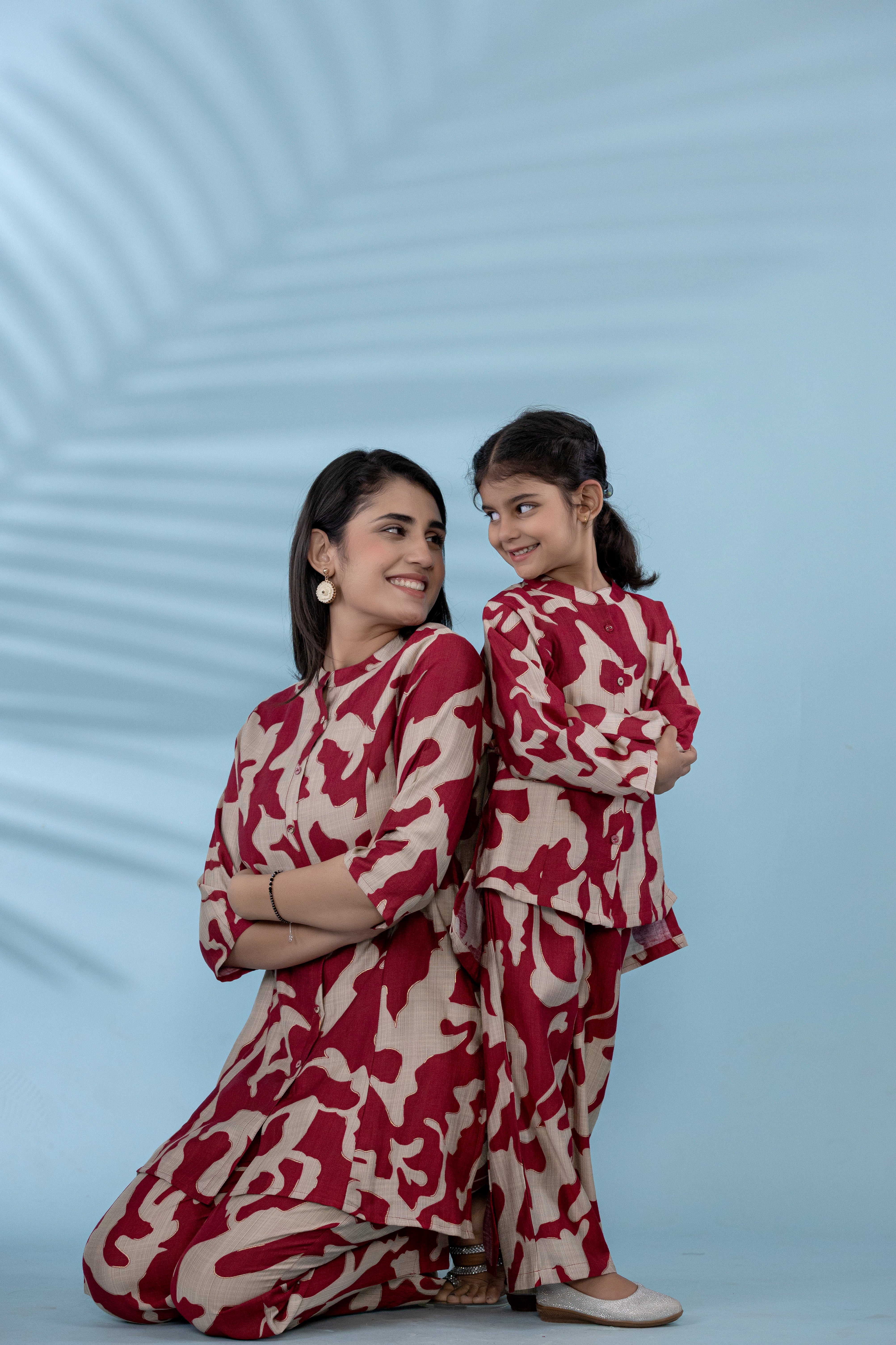 Button-Up Co-Ord Set With Red And White Abstract Floral Print