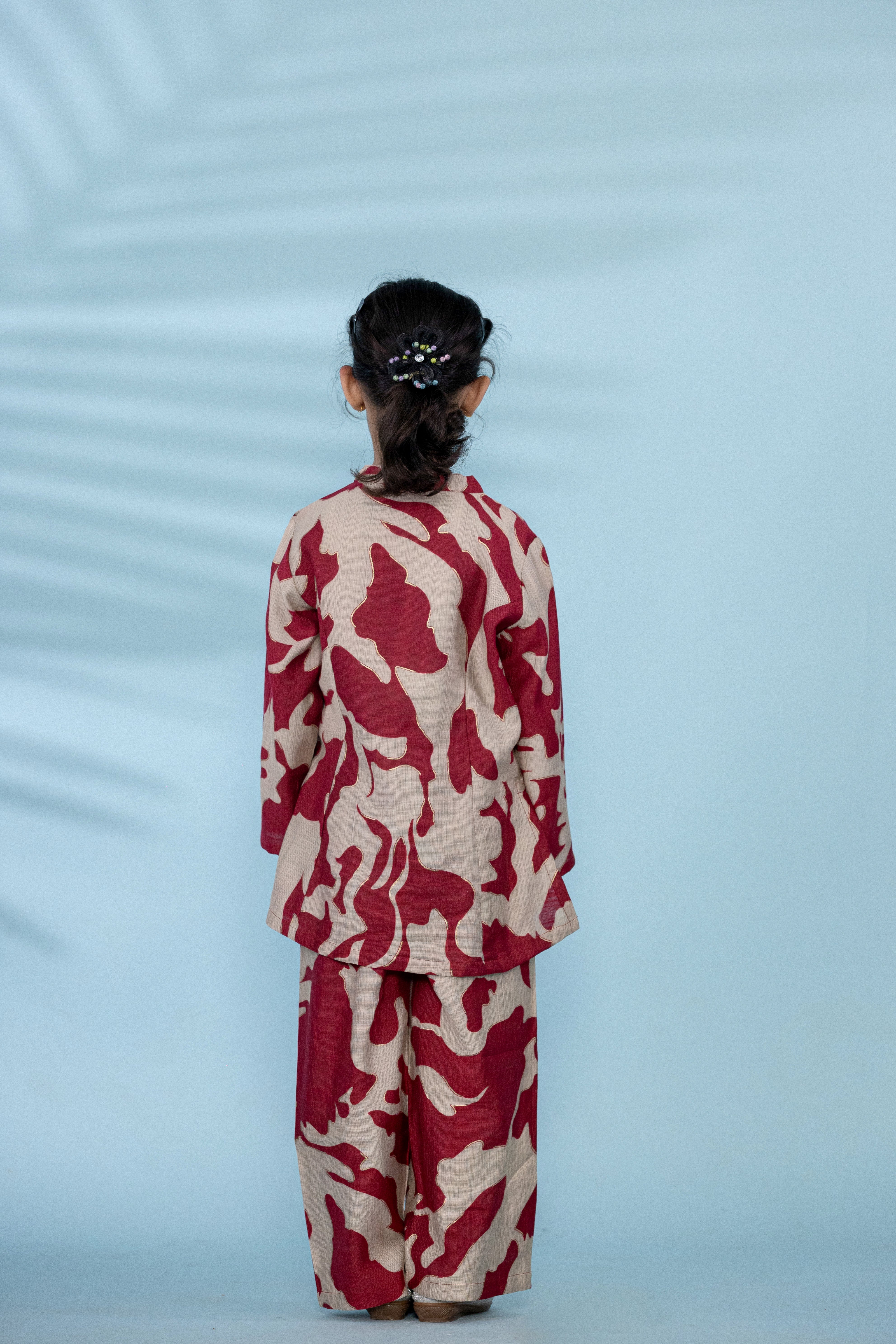 Red Kids Co-Ord Set With Red And White Prints