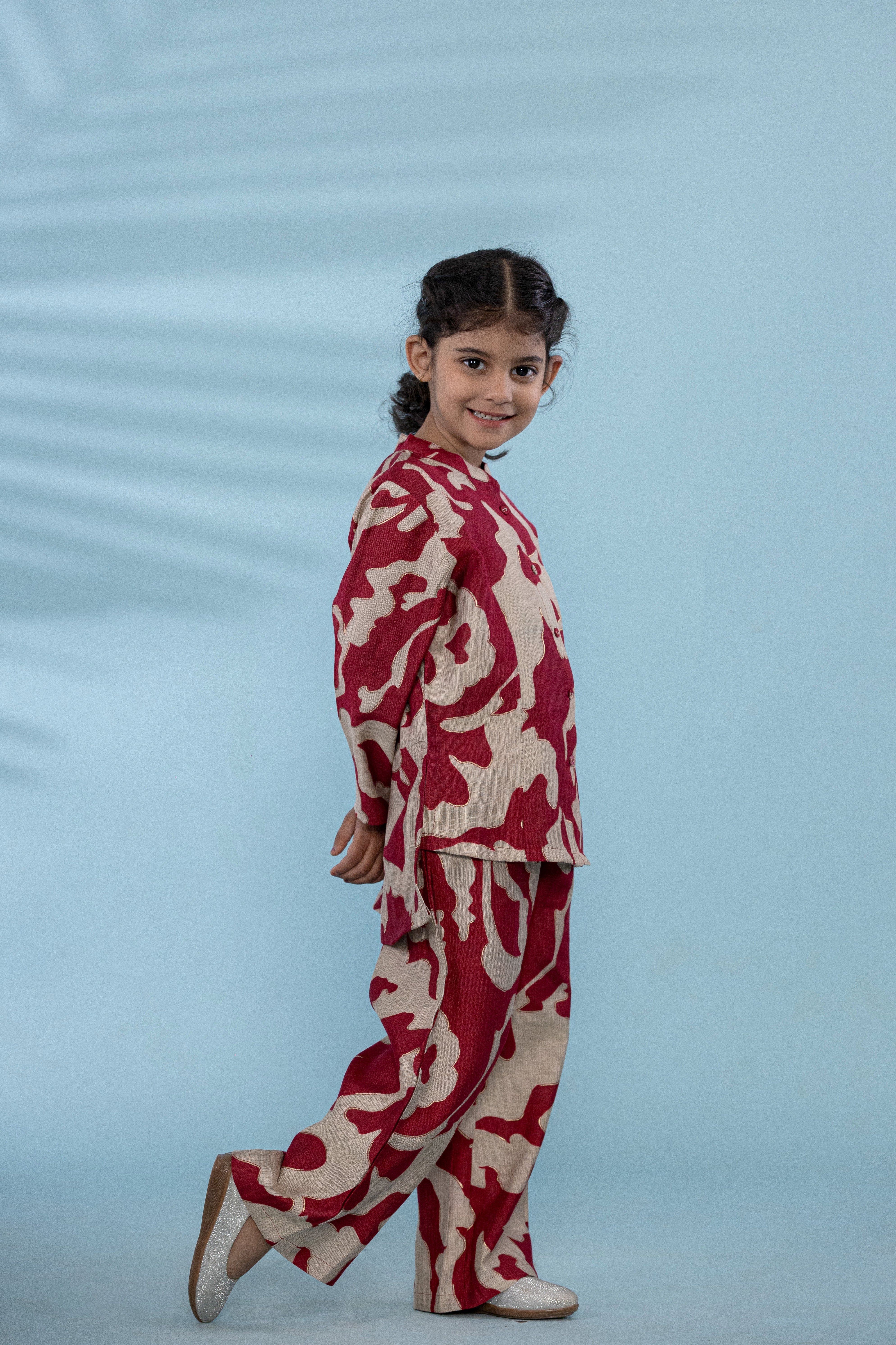 Red Kids Co-Ord Set With Red And White Prints