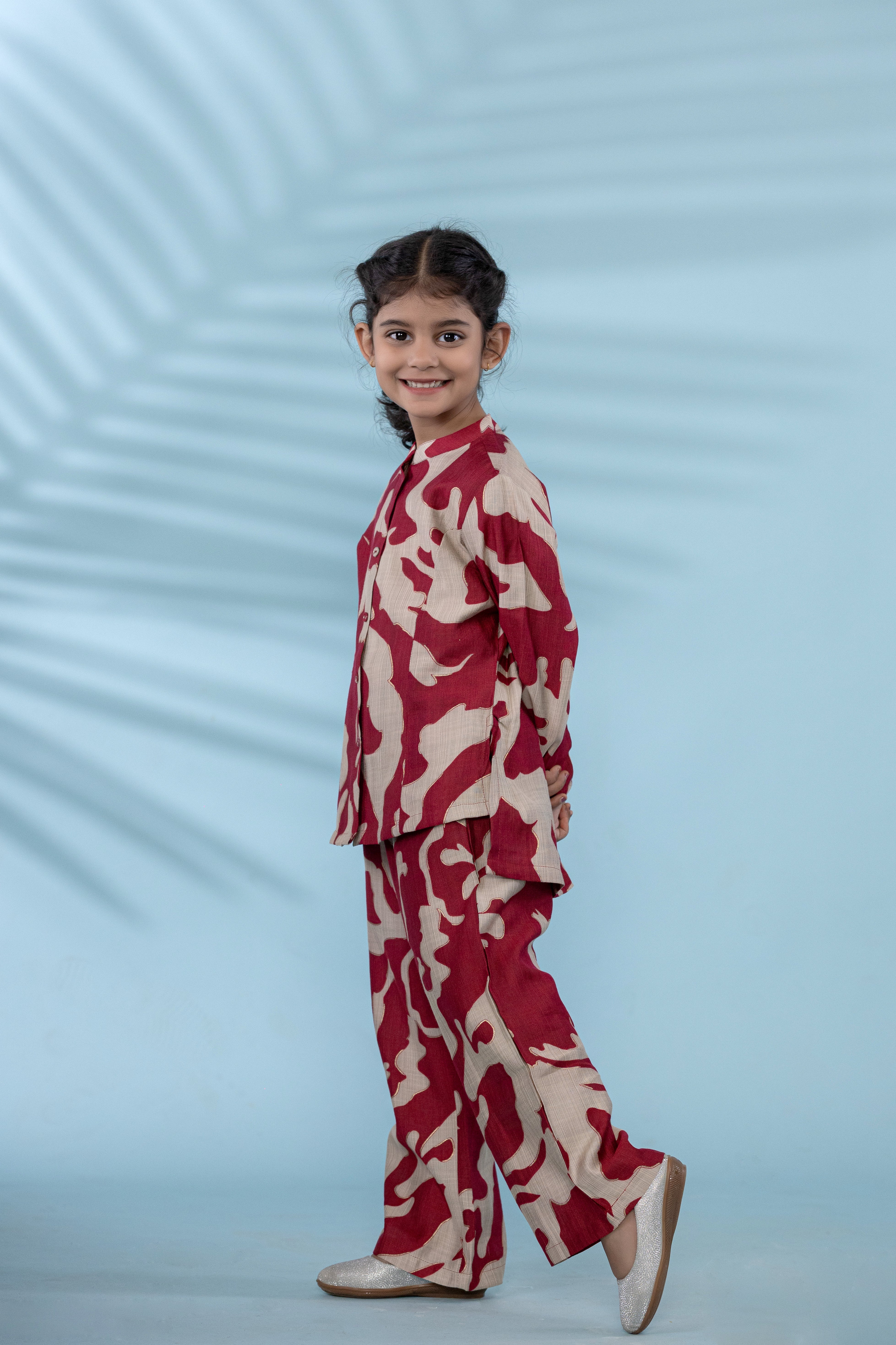 Red Kids Co-Ord Set With Red And White Prints