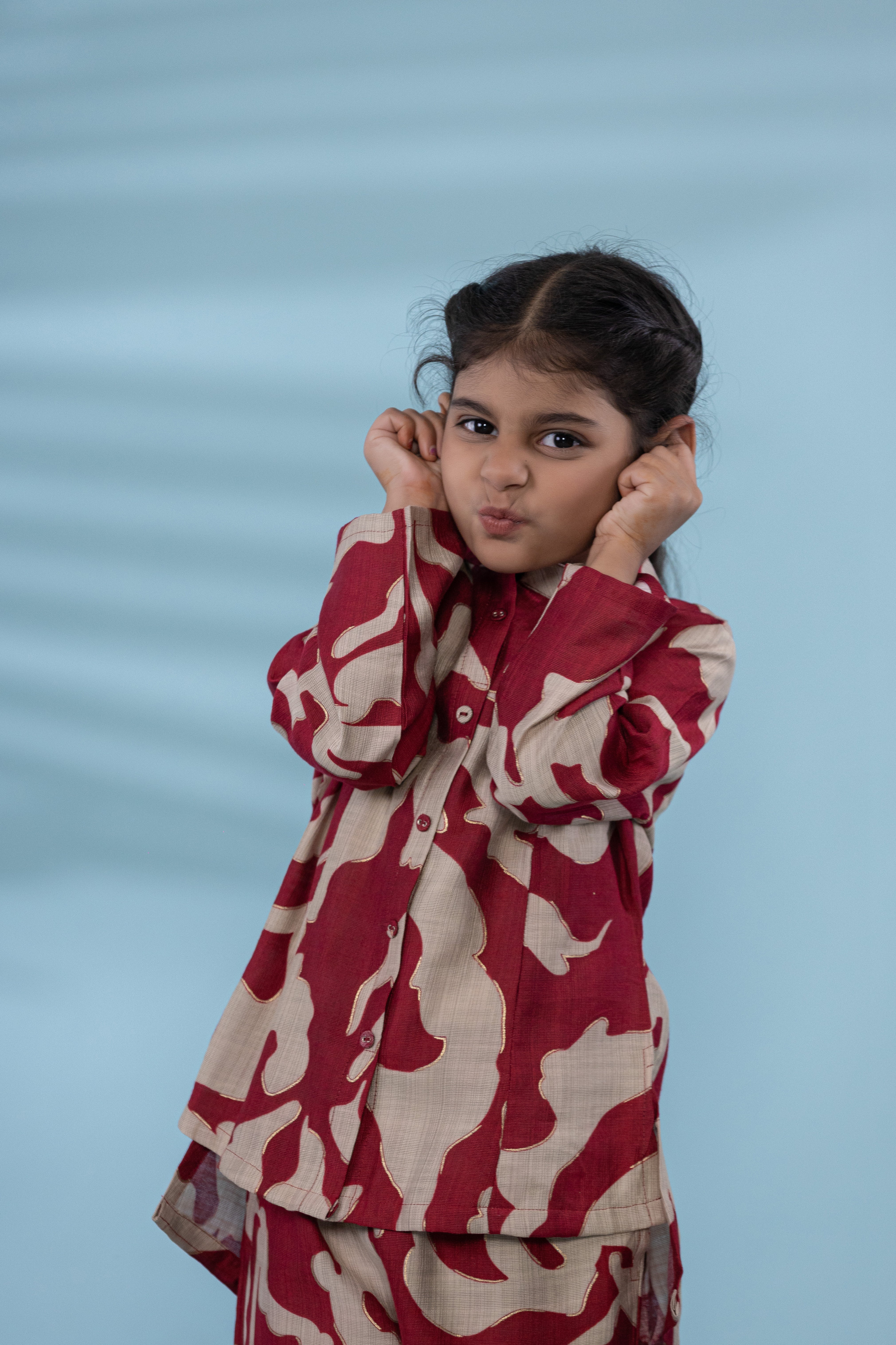 Red Kids Co-Ord Set With Red And White Prints