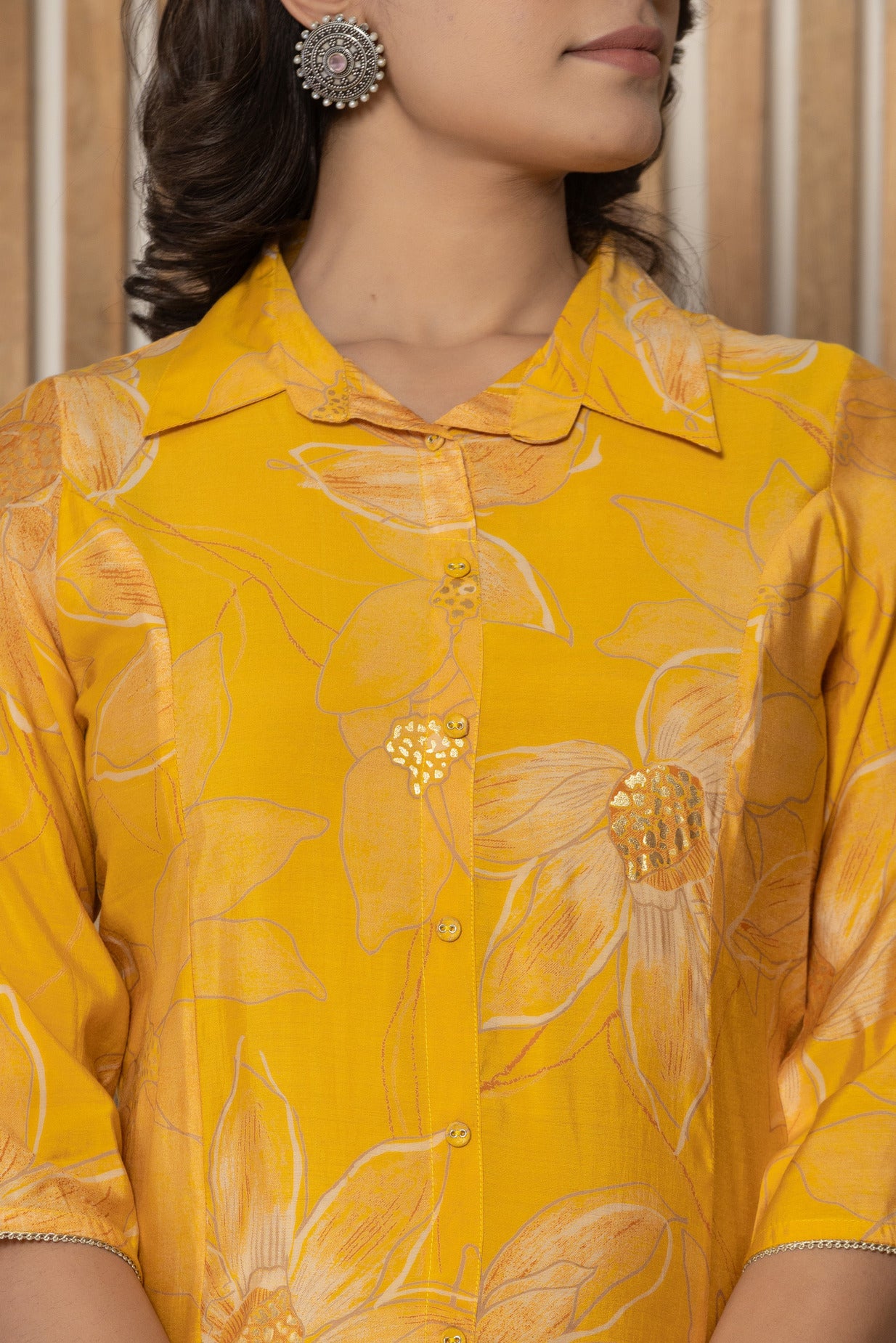 Golden Yellow With Floral Printed Maslin Co-Ord Set