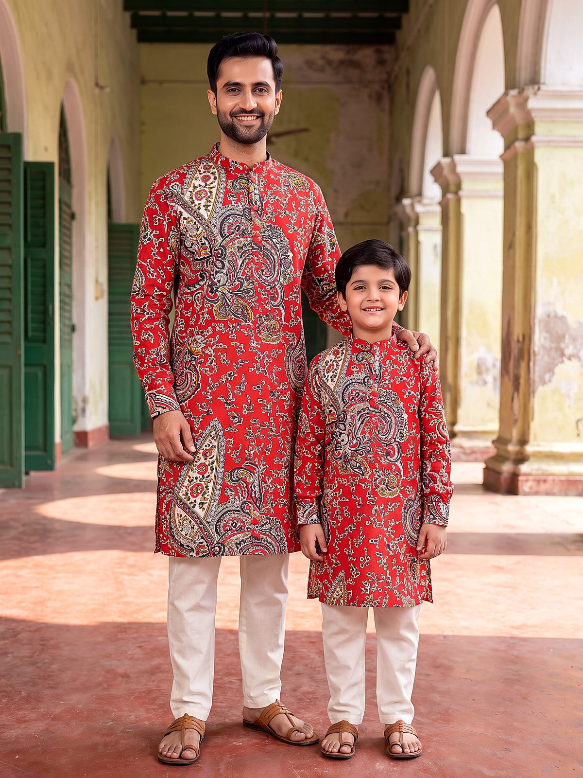 Baap Beta Red Paisley kurta - front