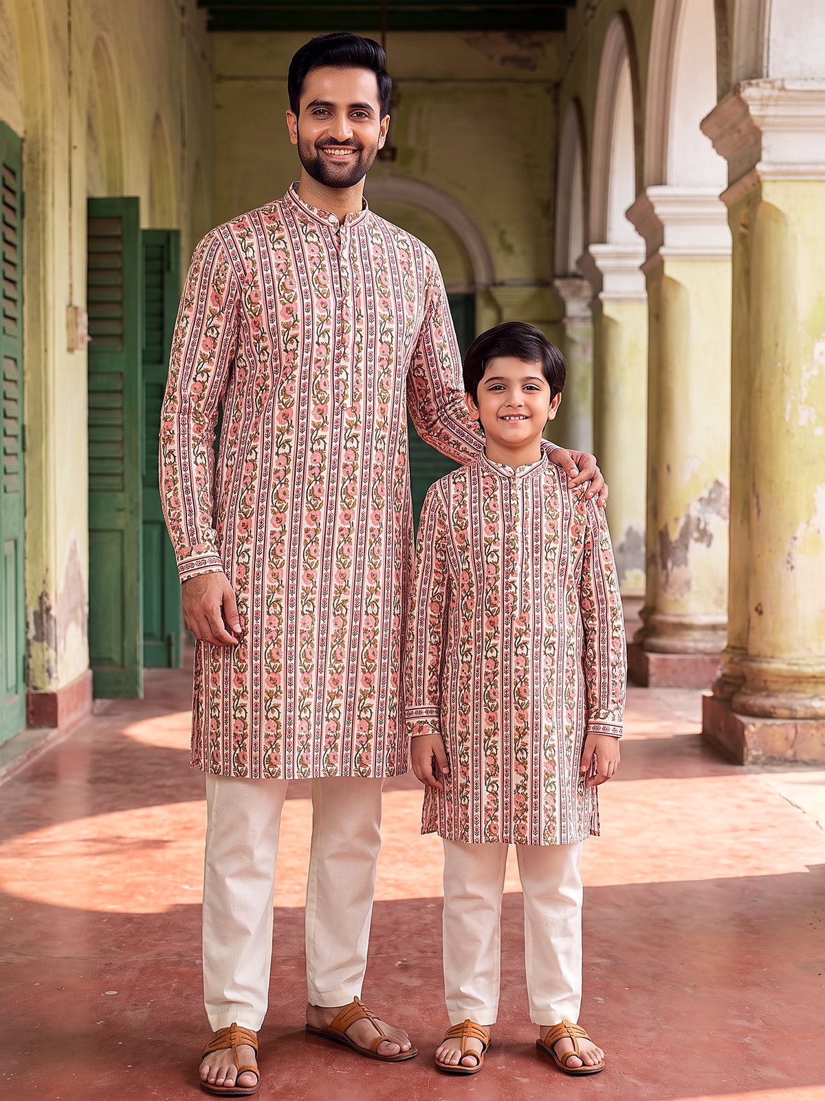 Baap Beta Pink floral kurta - front