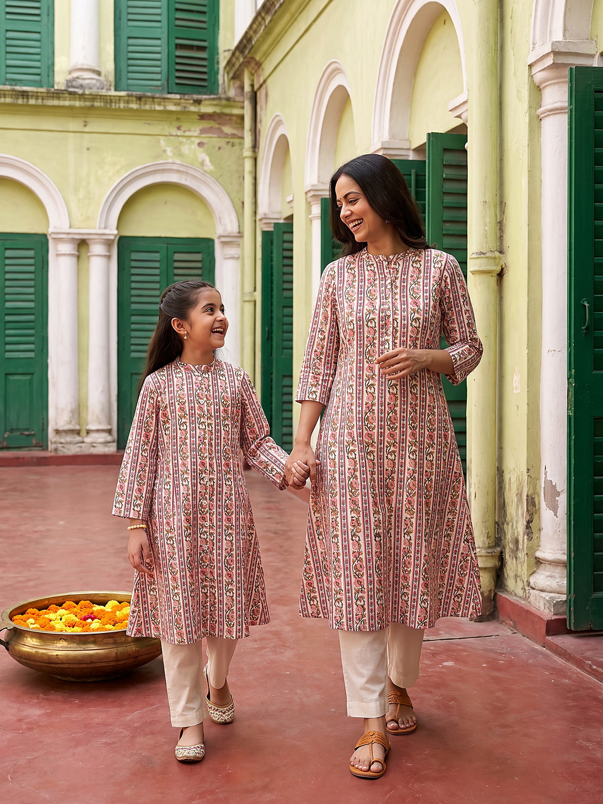 Maa Beti Pink floral kurti - together