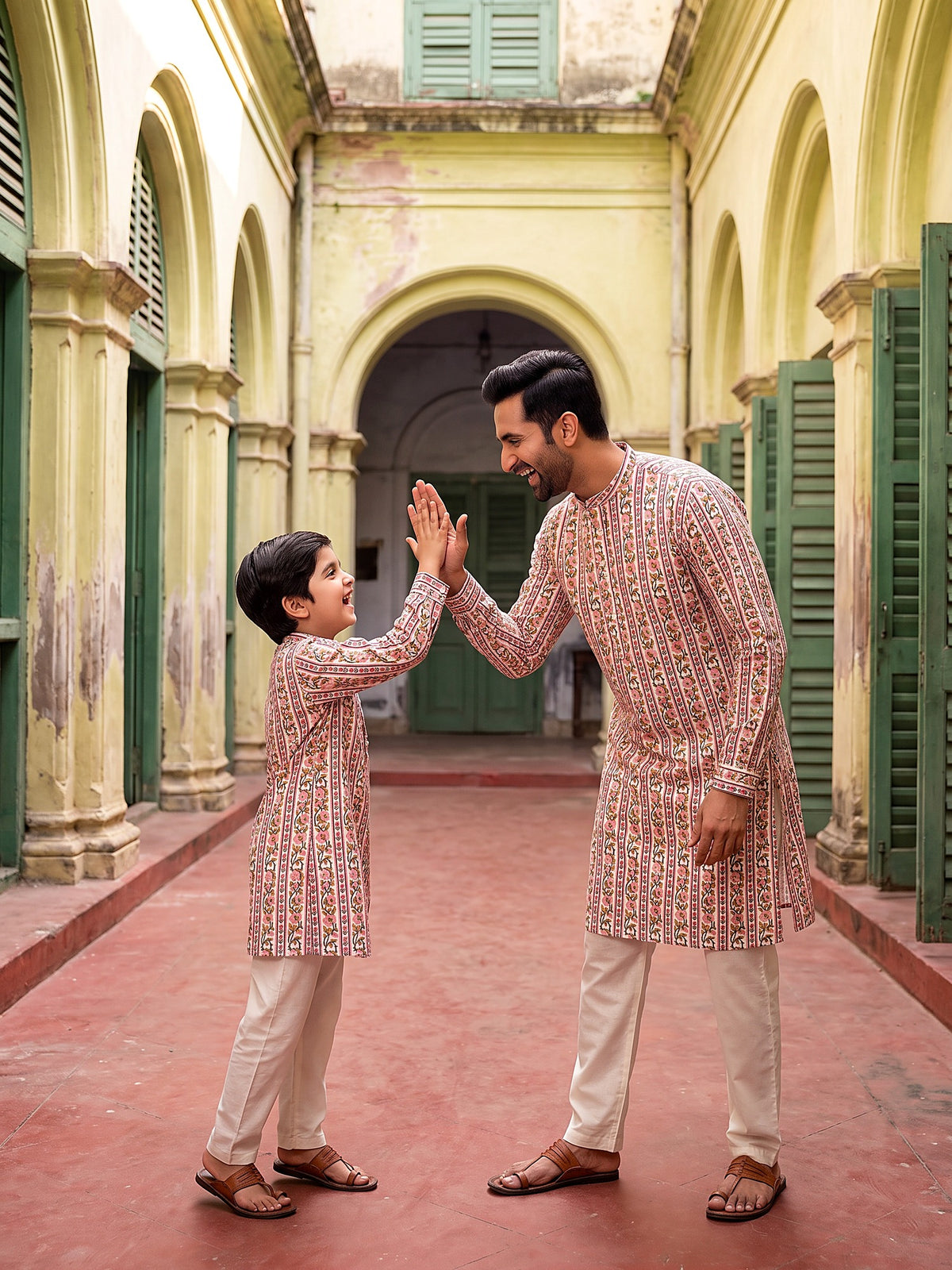 Baap Beta Pink floral kurta - playful