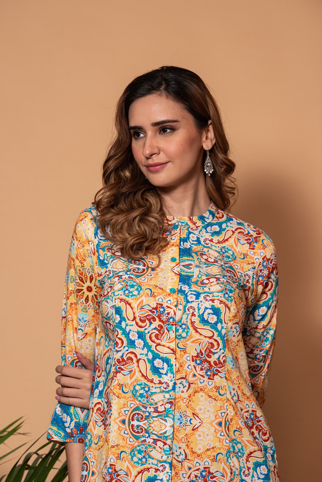 Blue With Yellow Floral Printed Cotton Kurti