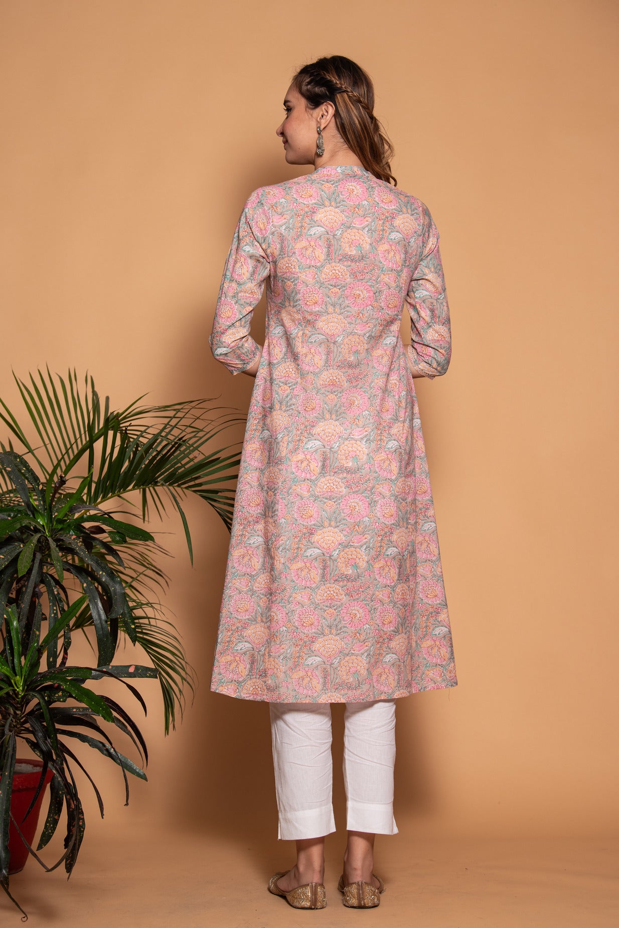 Pink Floral Printed Cotton Kurta