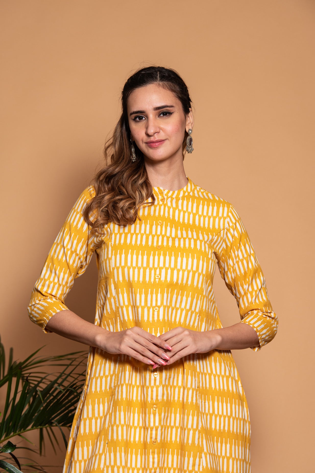 Mustard Temple Printed Cotton Kurta