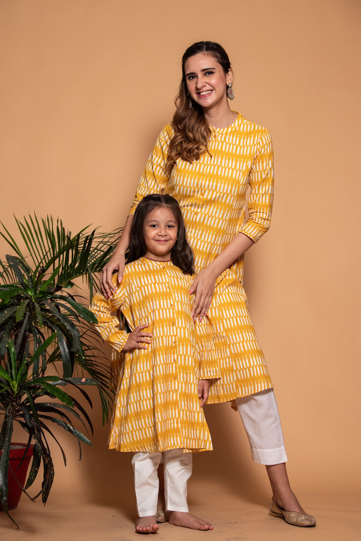 Mustard Temple Printed Cotton Kurta
