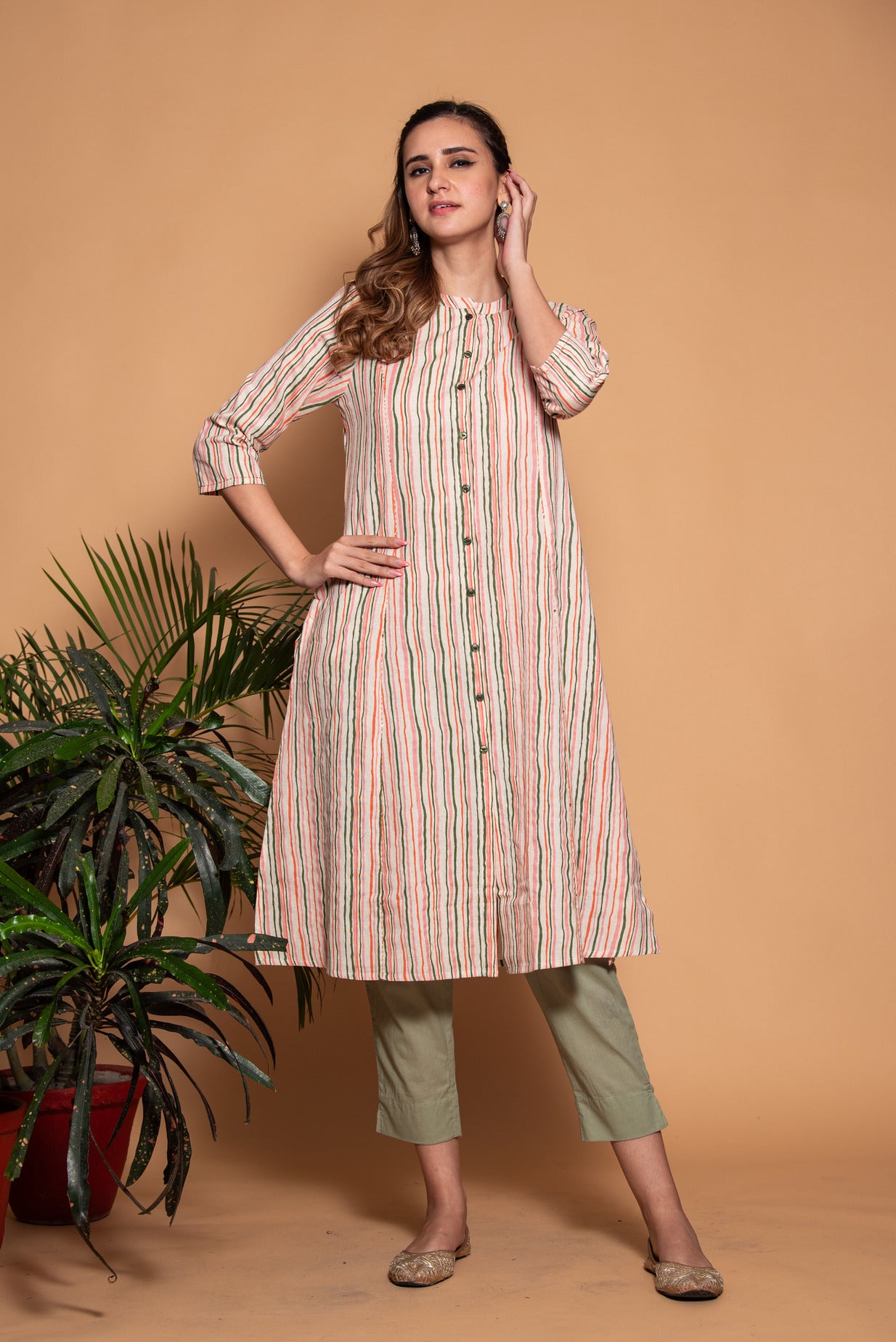 White with Multi Colour Printed Cotton Kurta