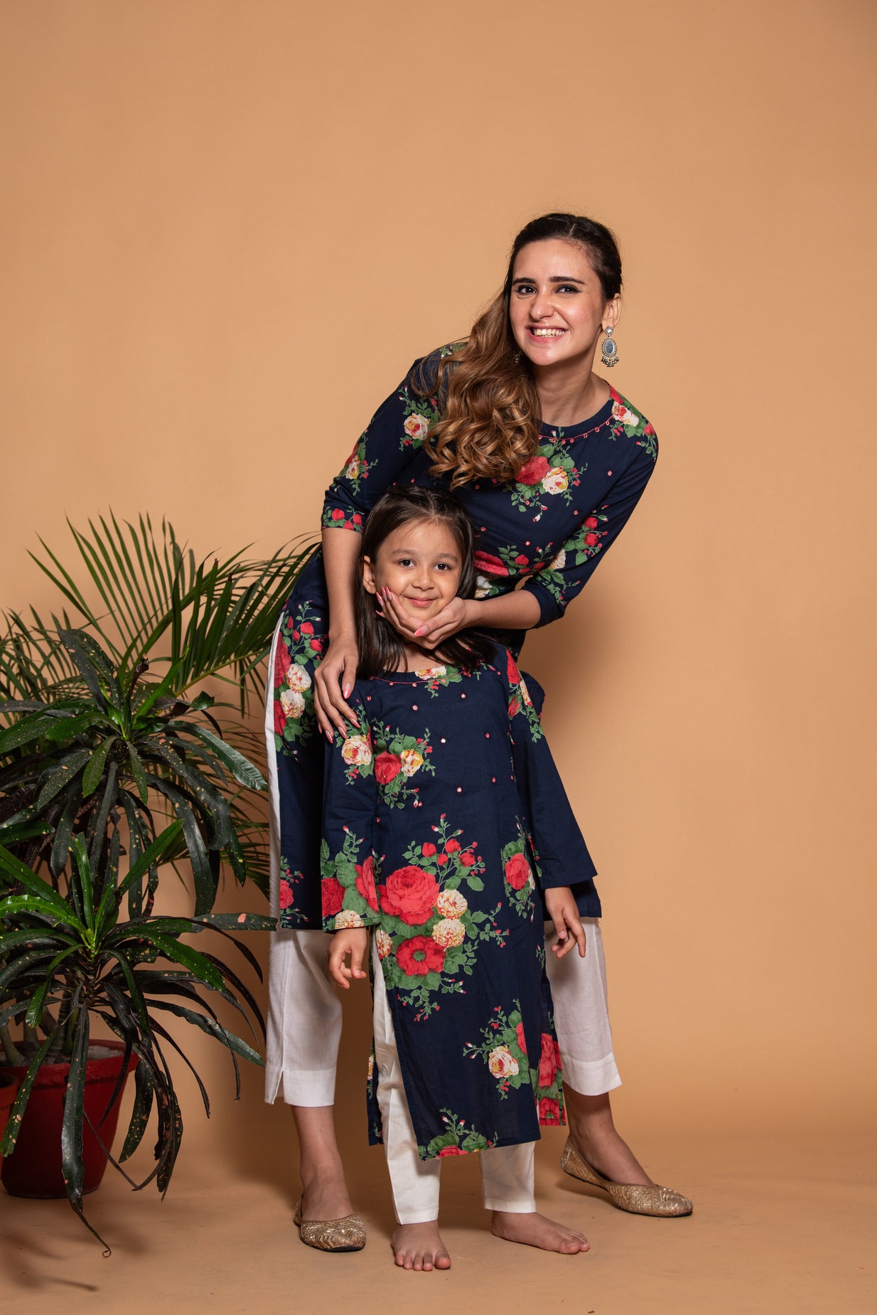 Mid Night Blue Floral Printed Cotton Kurta