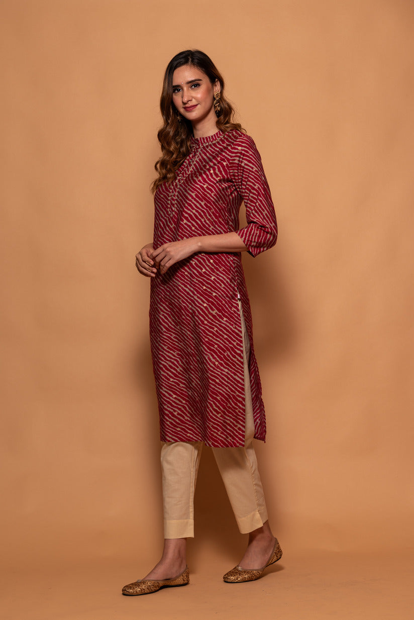 Maroon Laheria Printed Muslin Kurti