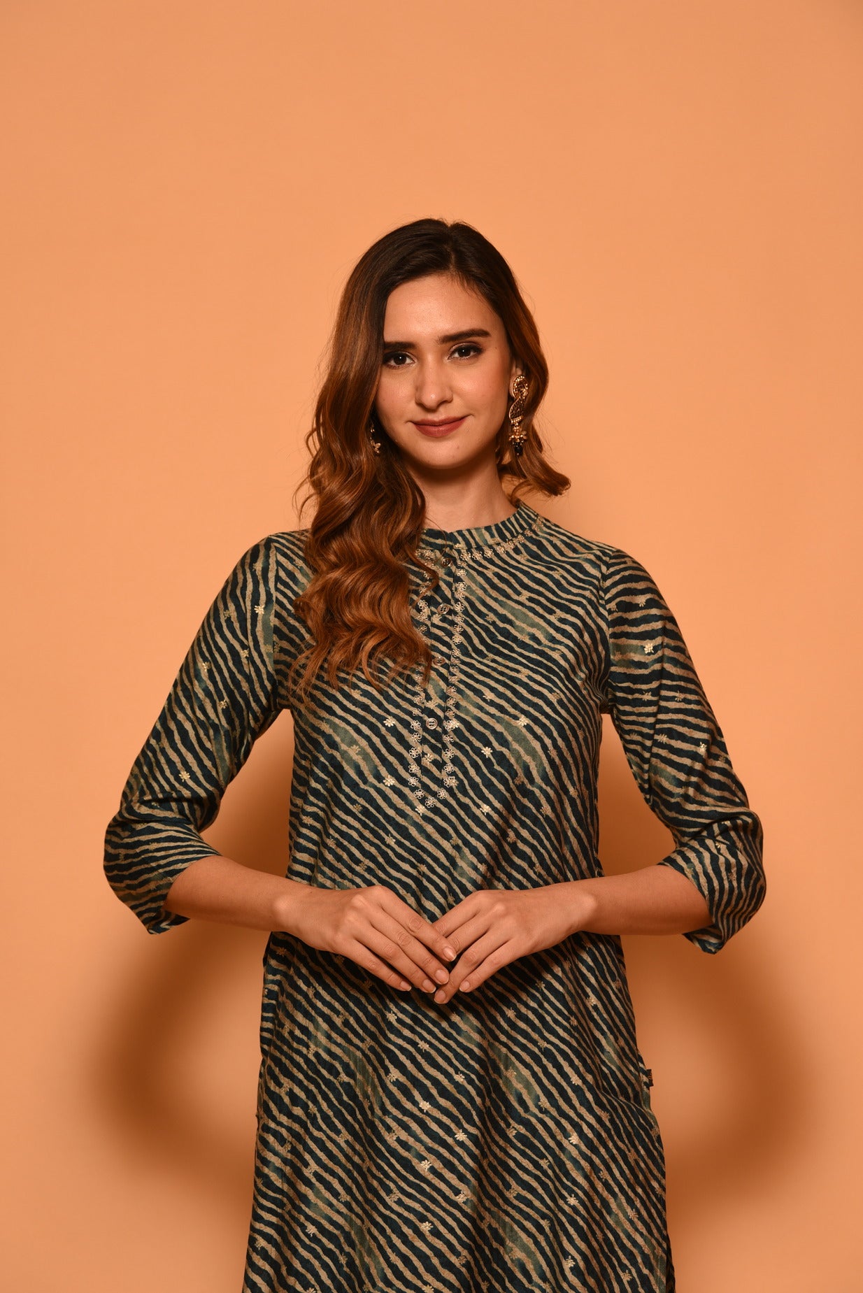 Dark Green Laheria Printed Muslin Kurti